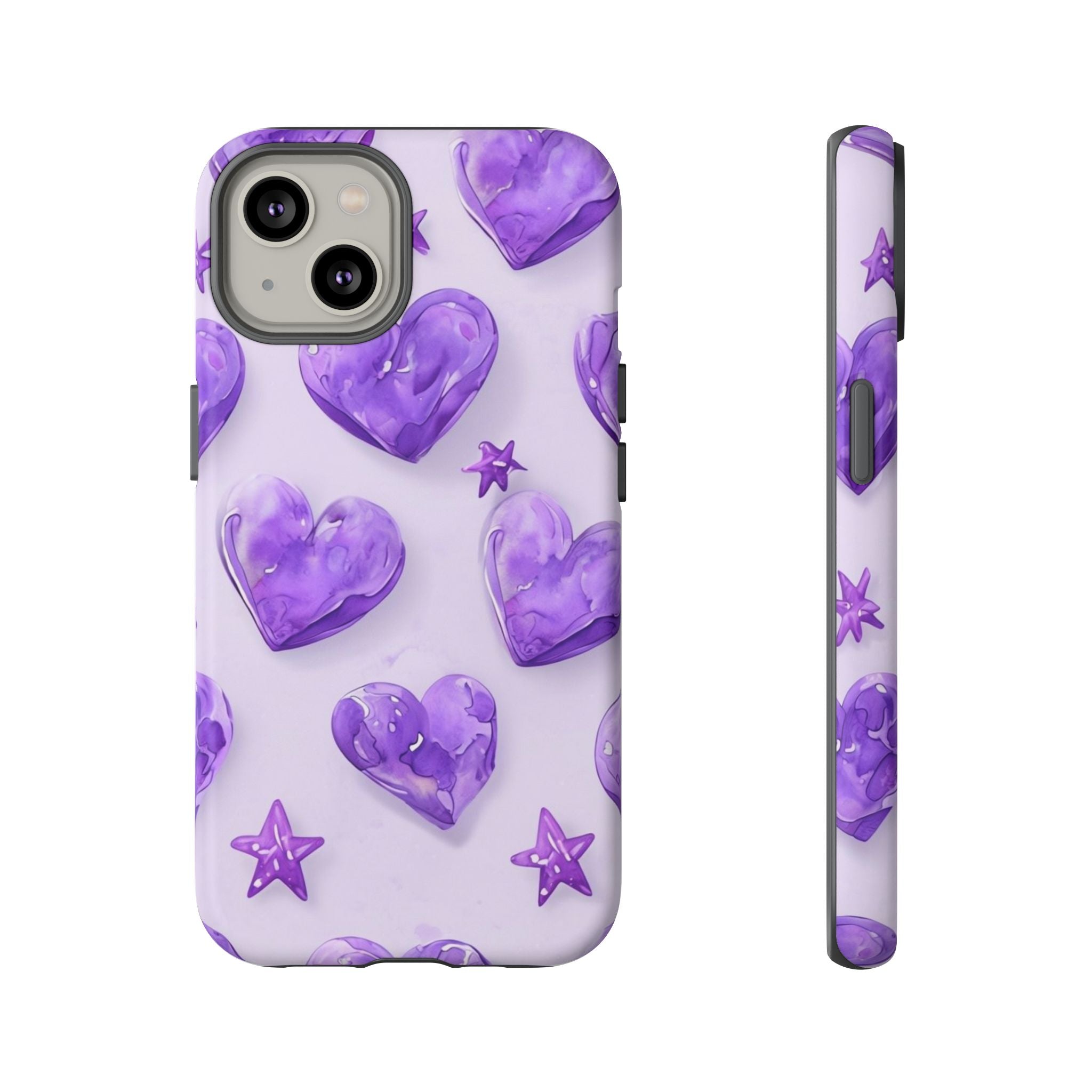 Purple Heart Phone Case, Tough Cases, Cute Tech Accessory, Gifts for Her, Trendy Phone Cover, Valentine's Day Gift, Aesthetic Style