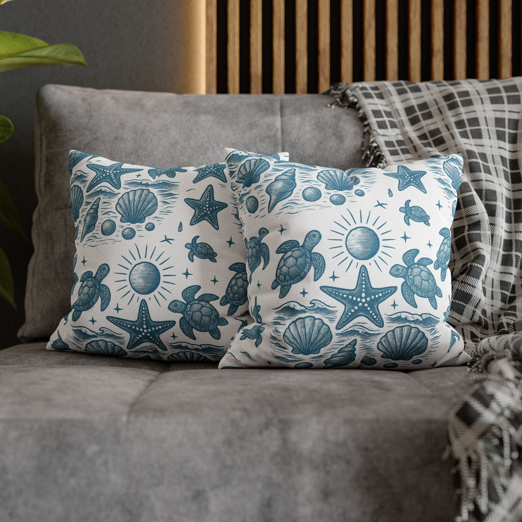 Coastal Turtle Pillowcase, Nautical Home Decor, Summer Vibes Throw Pillow, Beach House Gift, Ocean Theme Room Accent