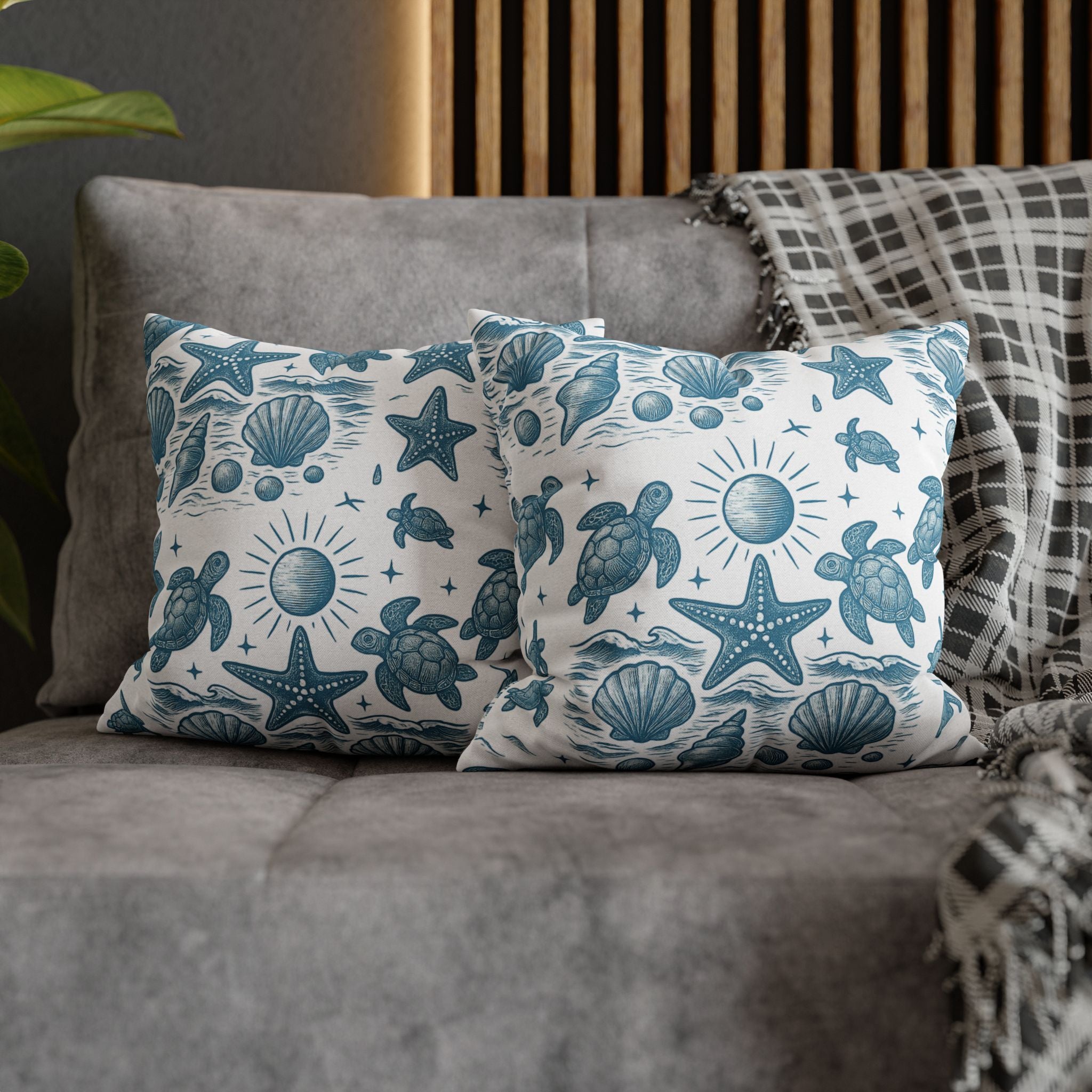 Coastal Turtle Pillowcase, Nautical Home Decor, Summer Vibes Throw Pillow, Beach House Gift, Ocean Theme Room Accent