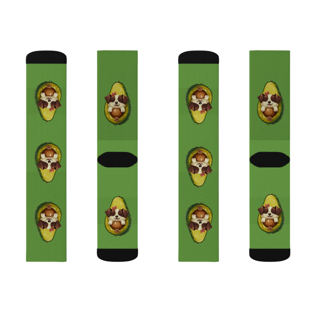 Avocado Dog Sublimation Socks | Fun Gift for  Quirky Fashion Statement, Comfy Home Wear, Unique Birthday Present, Trendy Socks, Bedtime, PJ's
