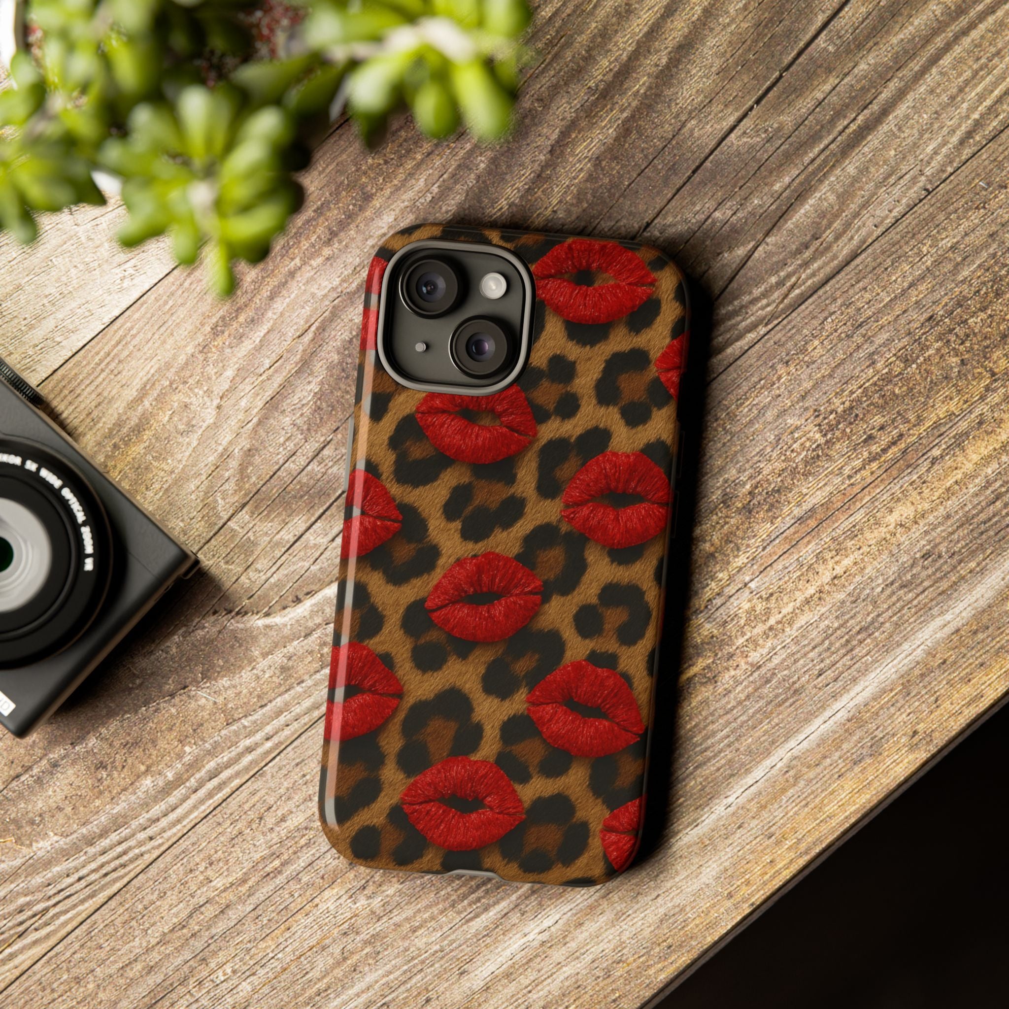 Leopard Kiss Phone Case, Trendy Tough Cases for iPhone, Fashionable Phone Accessory, Stylish Gift for Her, Birthday Present