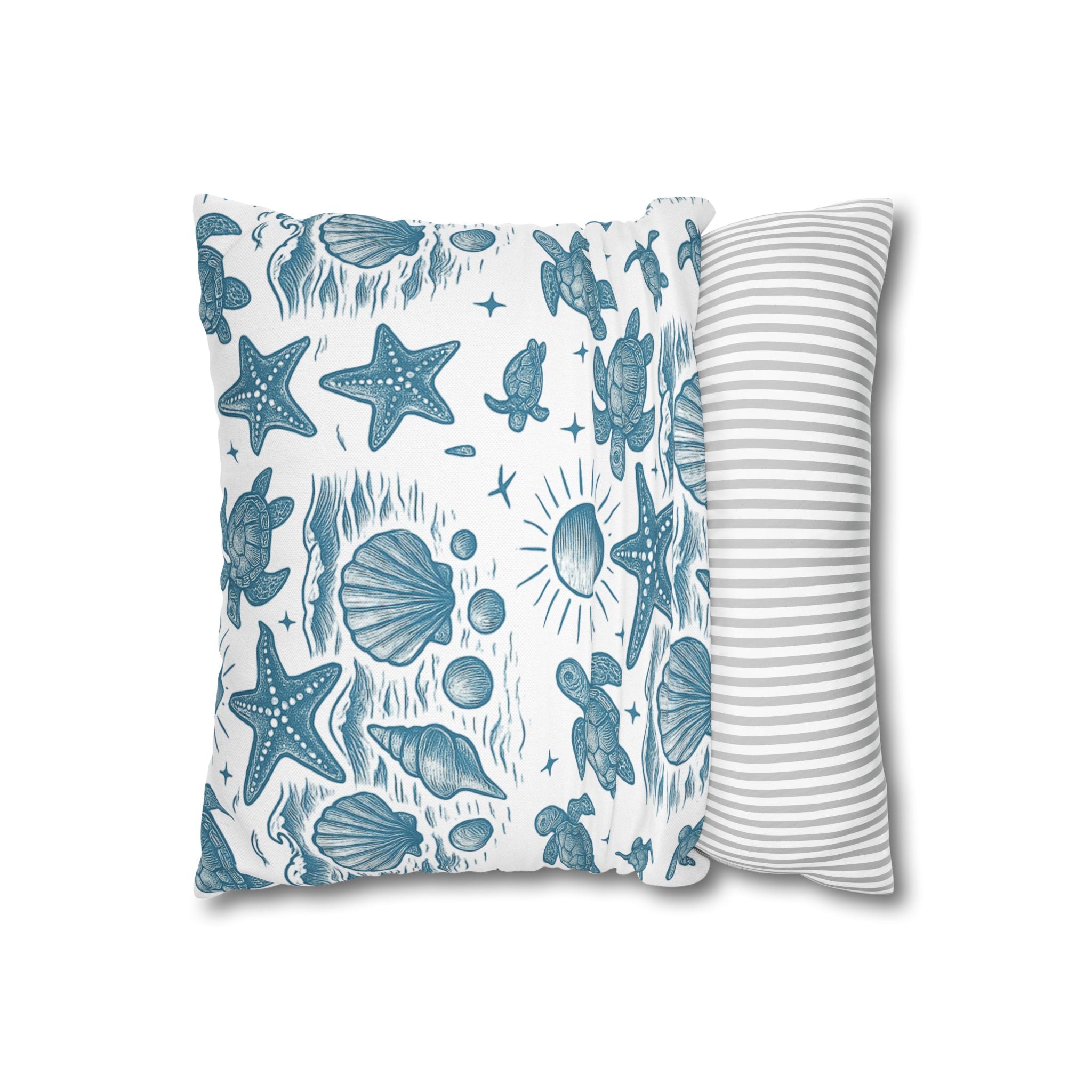 Coastal Turtle Pillowcase, Nautical Home Decor, Summer Vibes Throw Pillow, Beach House Gift, Ocean Theme Room Accent
