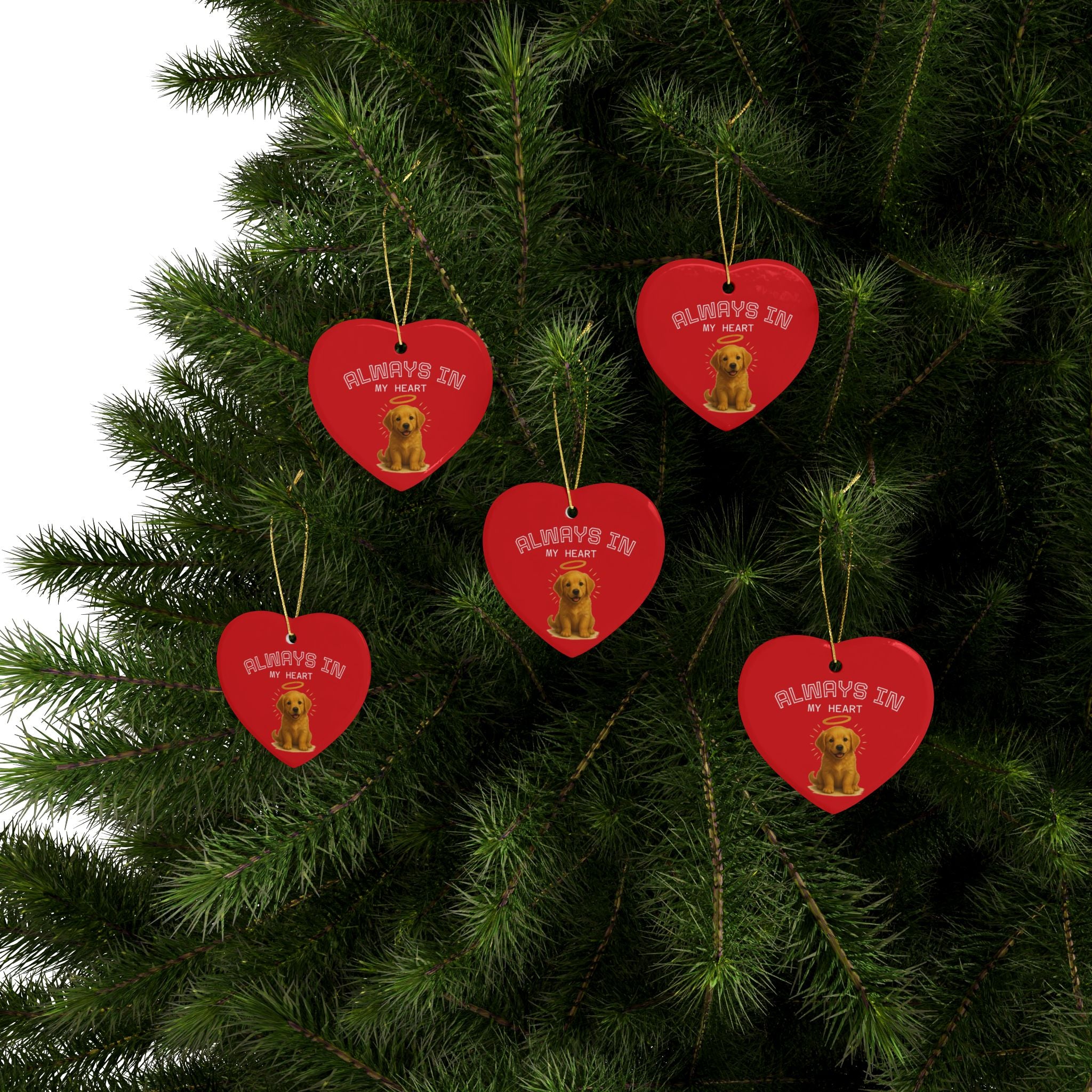 Personalized Heart-Shaped Ceramic Ornaments Set for Christmas and Holidays and In Loving Memory/Always In My Heart