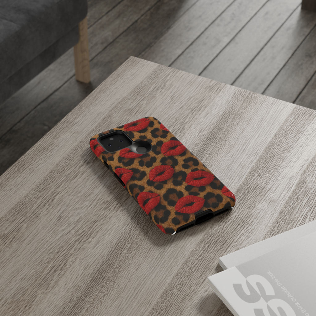 Leopard Kiss Phone Case, Trendy Tough Cases for iPhone, Fashionable Phone Accessory, Stylish Gift for Her, Birthday Present