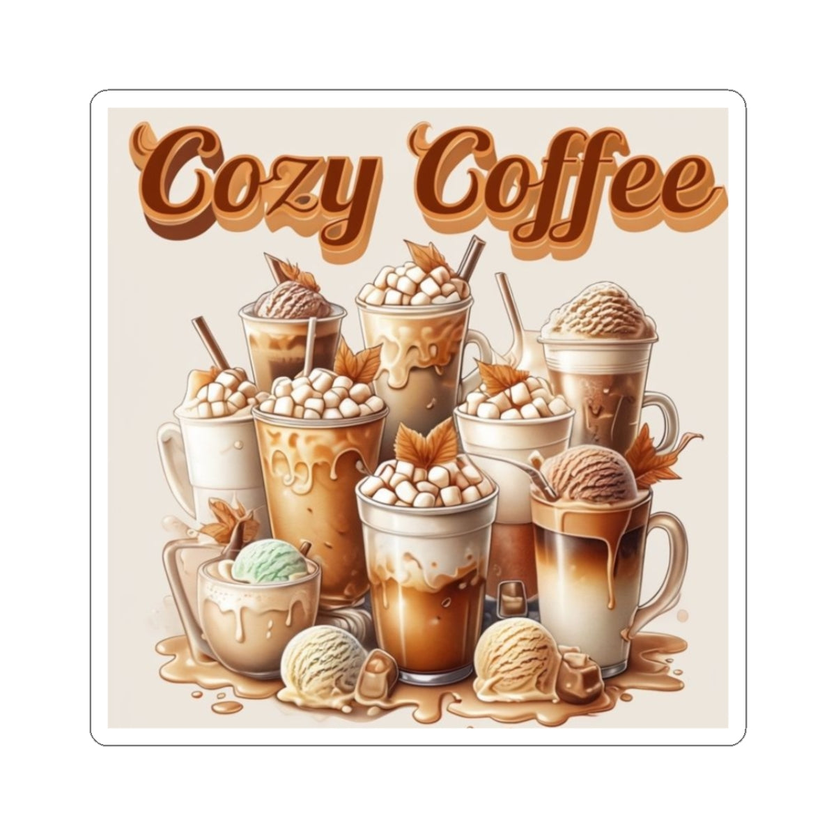 Cozy Coffee Kiss-Cut Stickers - Whimsical Hot Drink Decals, Perfect for Mugs, Laptops, or Journals, Cute Gift for Coffee Lovers