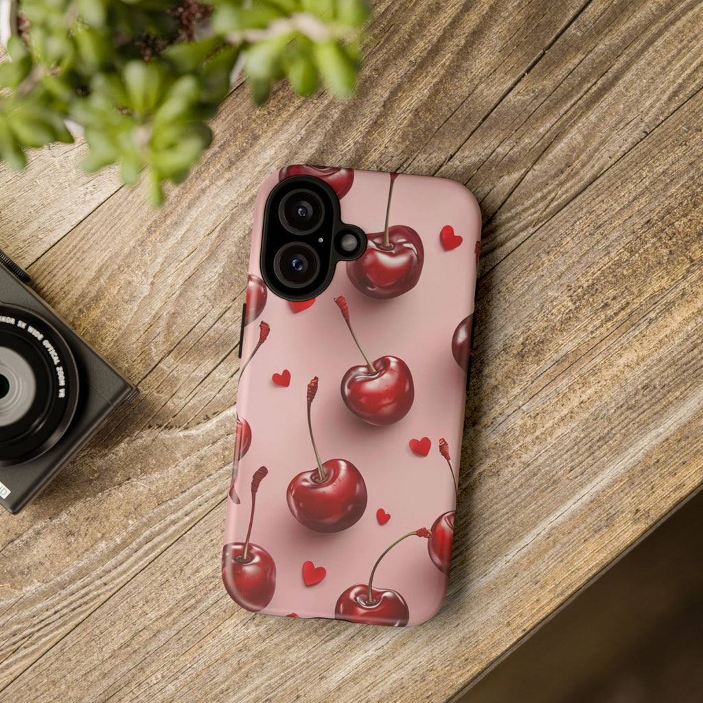 Cherry Blossom Phone Case, Cute Phone Cover, Tough Cases, Red Cherry Design, Valentine's Gift, Stylish Mobile Accessory