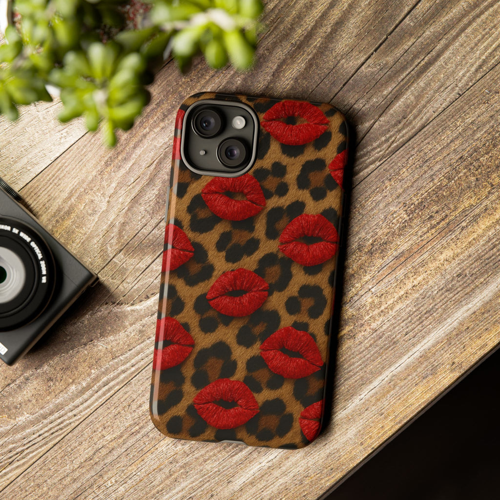 Leopard Kiss Phone Case, Trendy Tough Cases for iPhone, Fashionable Phone Accessory, Stylish Gift for Her, Birthday Present