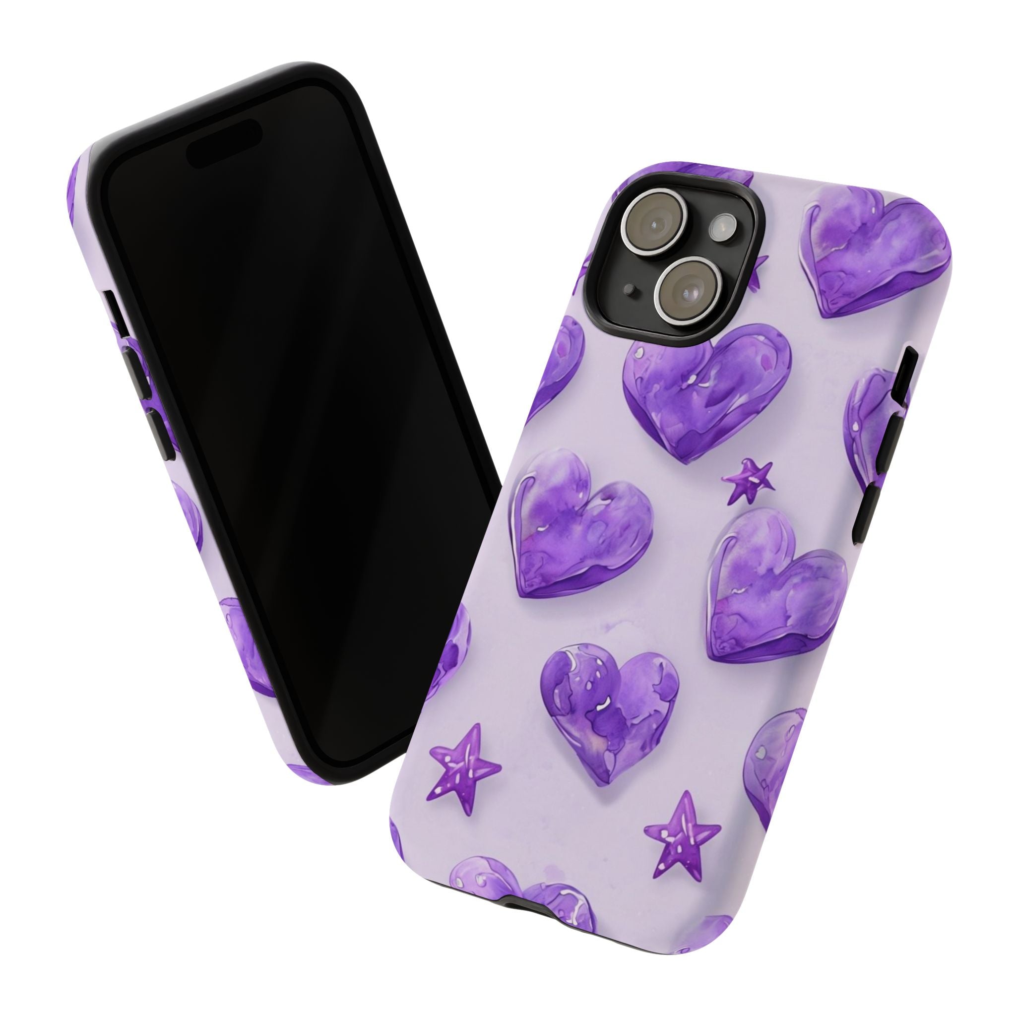 Purple Heart Phone Case, Tough Cases, Cute Tech Accessory, Gifts for Her, Trendy Phone Cover, Valentine's Day Gift, Aesthetic Style