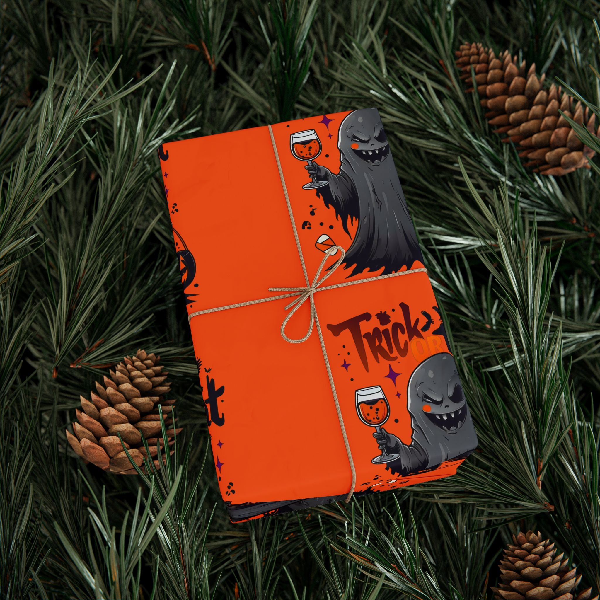 Halloween Wrapping Paper for Unique Gifts, Spooky Decor, Trick-or-Treat, Halloween Party, Ghost Gifts, Festive Packaging, Orange Design