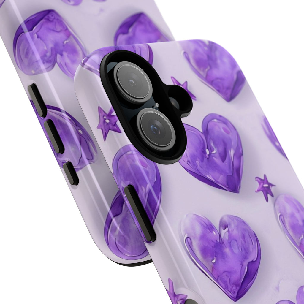 Purple Heart Phone Case, Tough Cases, Cute Tech Accessory, Gifts for Her, Trendy Phone Cover, Valentine's Day Gift, Aesthetic Style