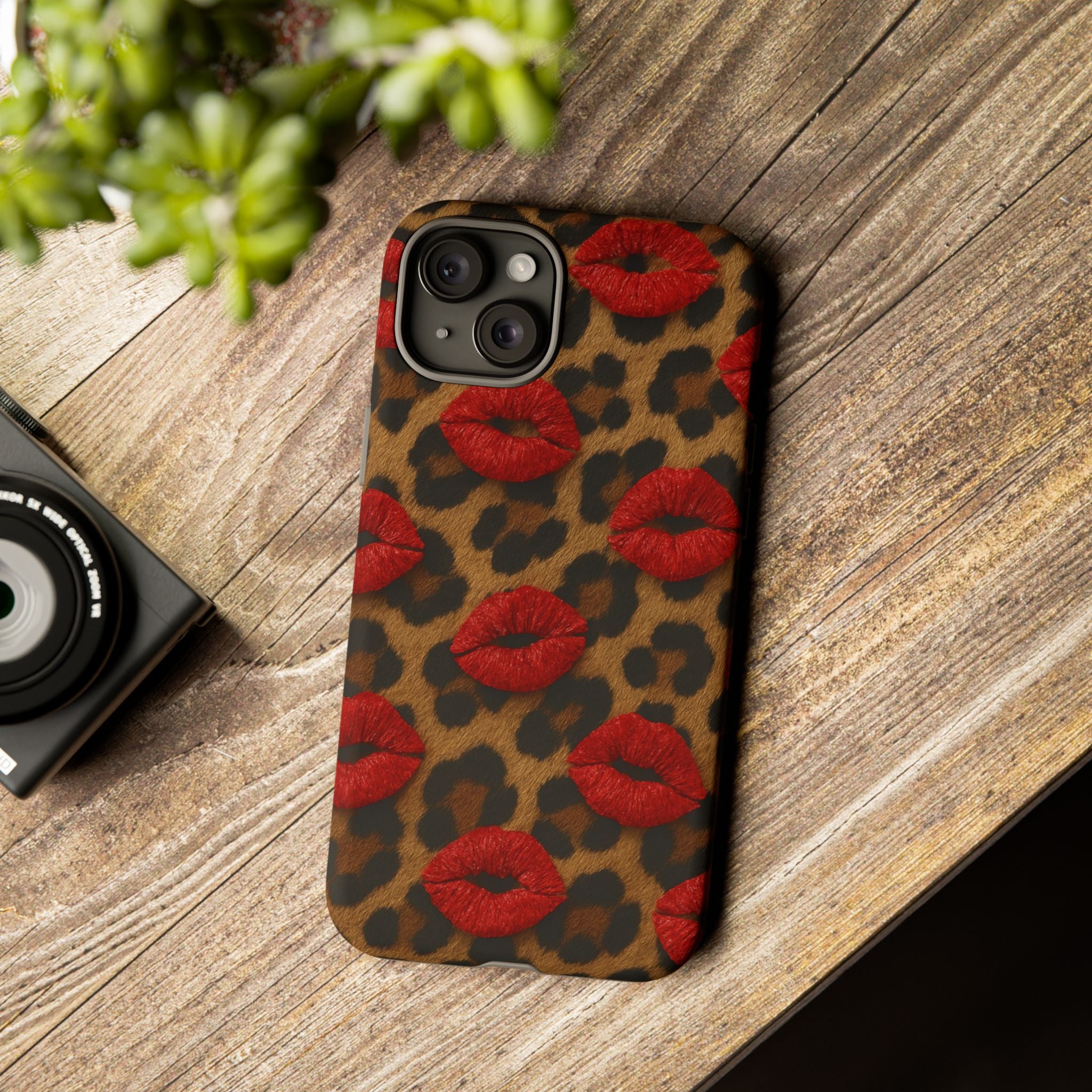 Leopard Kiss Phone Case, Trendy Tough Cases for iPhone, Fashionable Phone Accessory, Stylish Gift for Her, Birthday Present