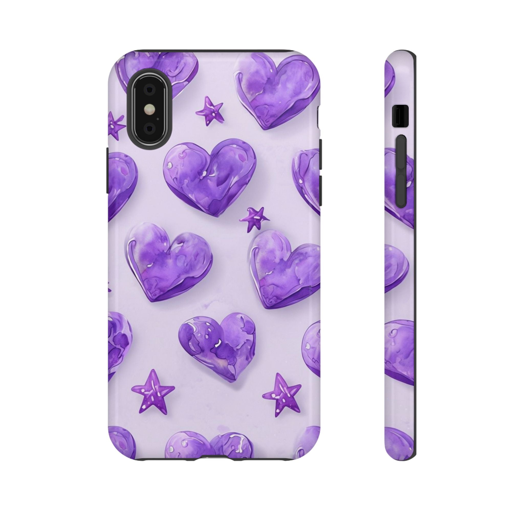 Purple Heart Phone Case, Tough Cases, Cute Tech Accessory, Gifts for Her, Trendy Phone Cover, Valentine's Day Gift, Aesthetic Style