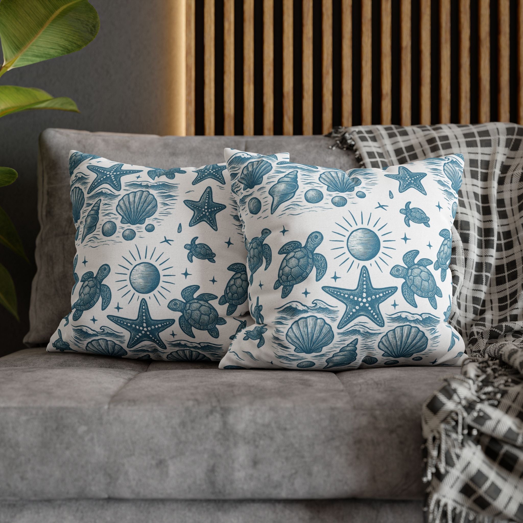 Coastal Turtle Pillowcase, Nautical Home Decor, Summer Vibes Throw Pillow, Beach House Gift, Ocean Theme Room Accent