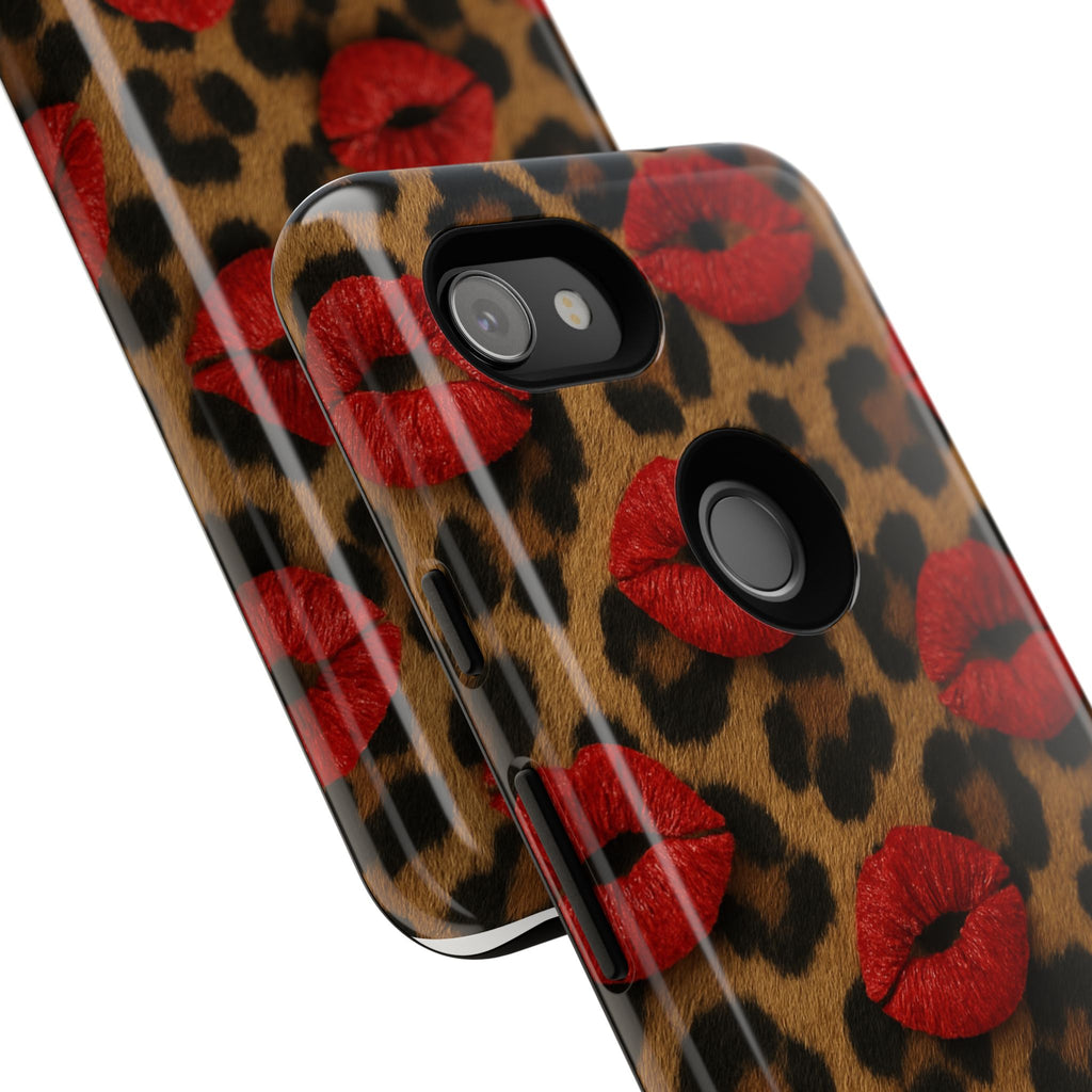 Leopard Kiss Phone Case, Trendy Tough Cases for iPhone, Fashionable Phone Accessory, Stylish Gift for Her, Birthday Present
