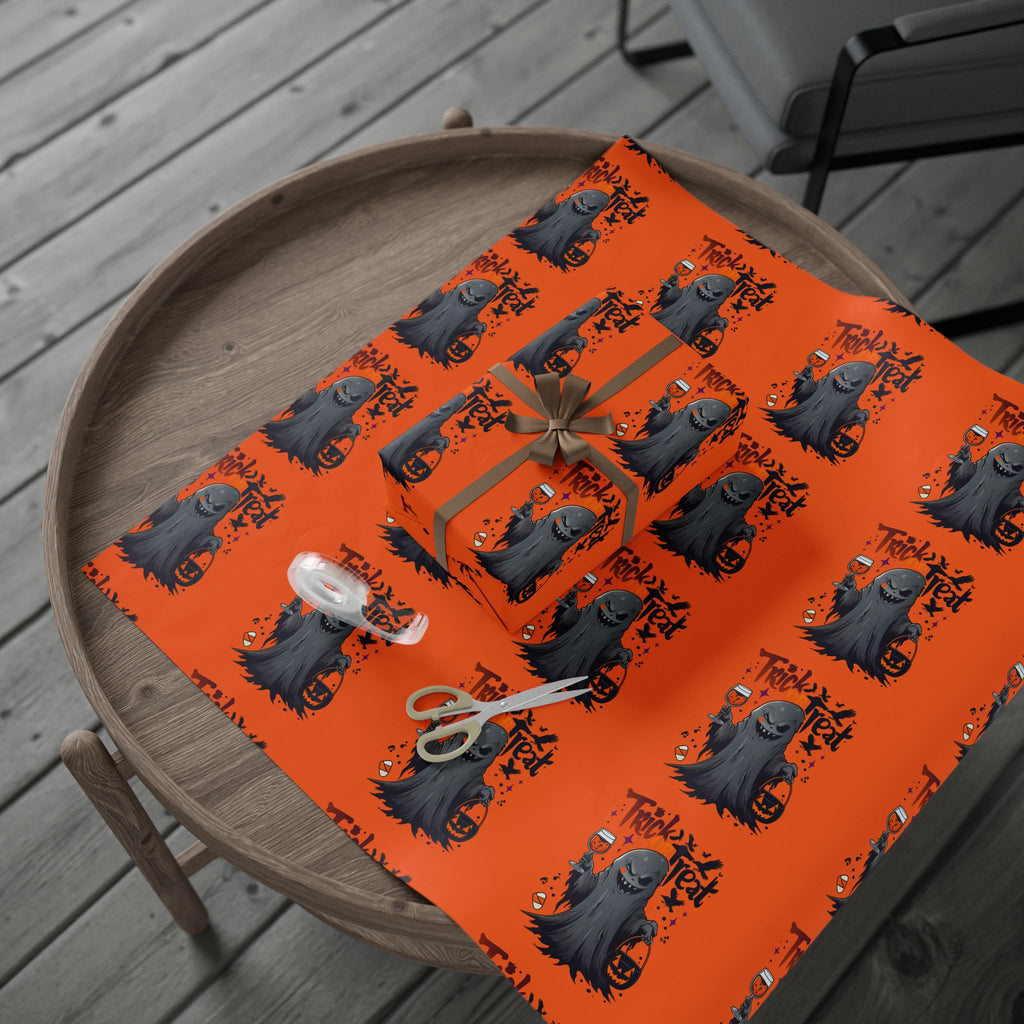 Halloween Wrapping Paper for Unique Gifts, Spooky Decor, Trick-or-Treat, Halloween Party, Ghost Gifts, Festive Packaging, Orange Design