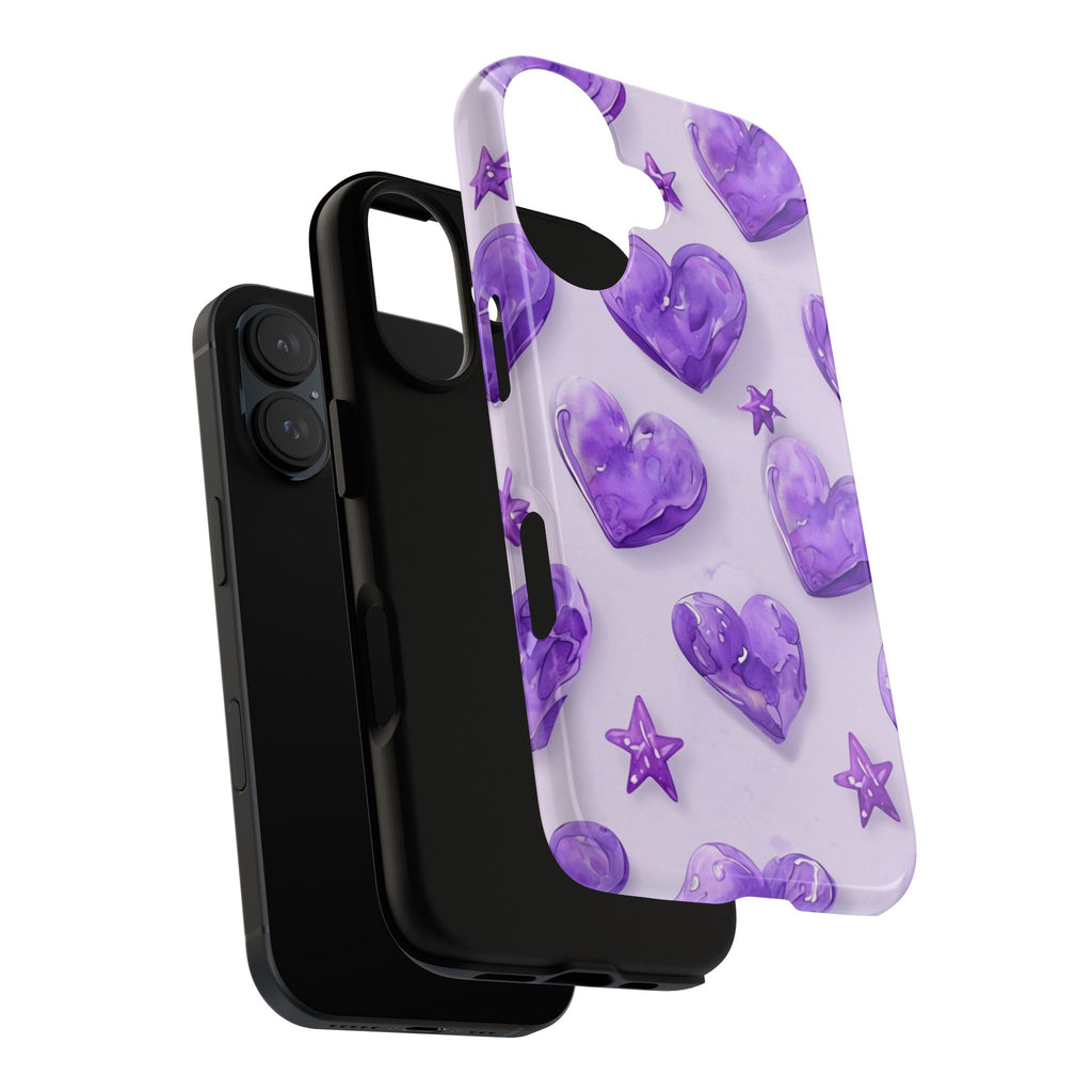 Purple Heart Phone Case, Tough Cases, Cute Tech Accessory, Gifts for Her, Trendy Phone Cover, Valentine's Day Gift, Aesthetic Style