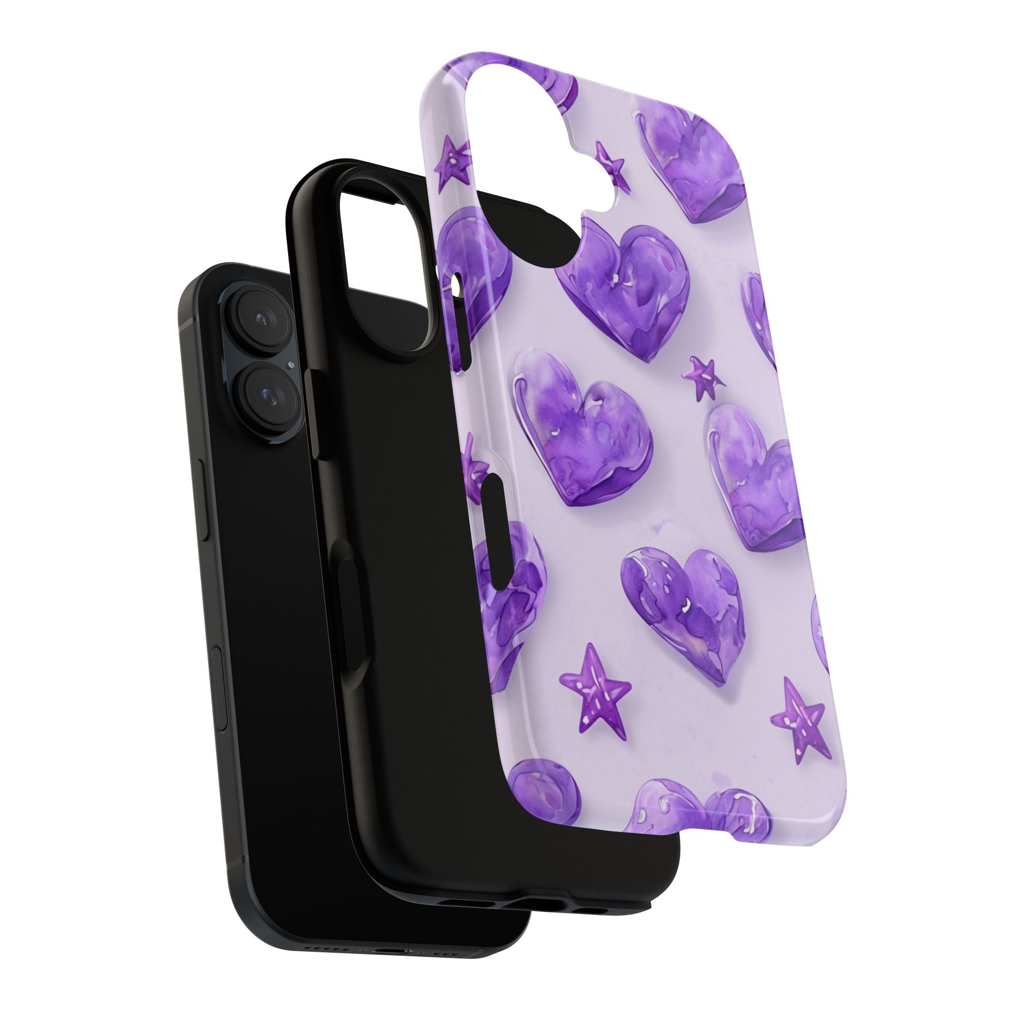 Purple Heart Phone Case, Tough Cases, Cute Tech Accessory, Gifts for Her, Trendy Phone Cover, Valentine's Day Gift, Aesthetic Style