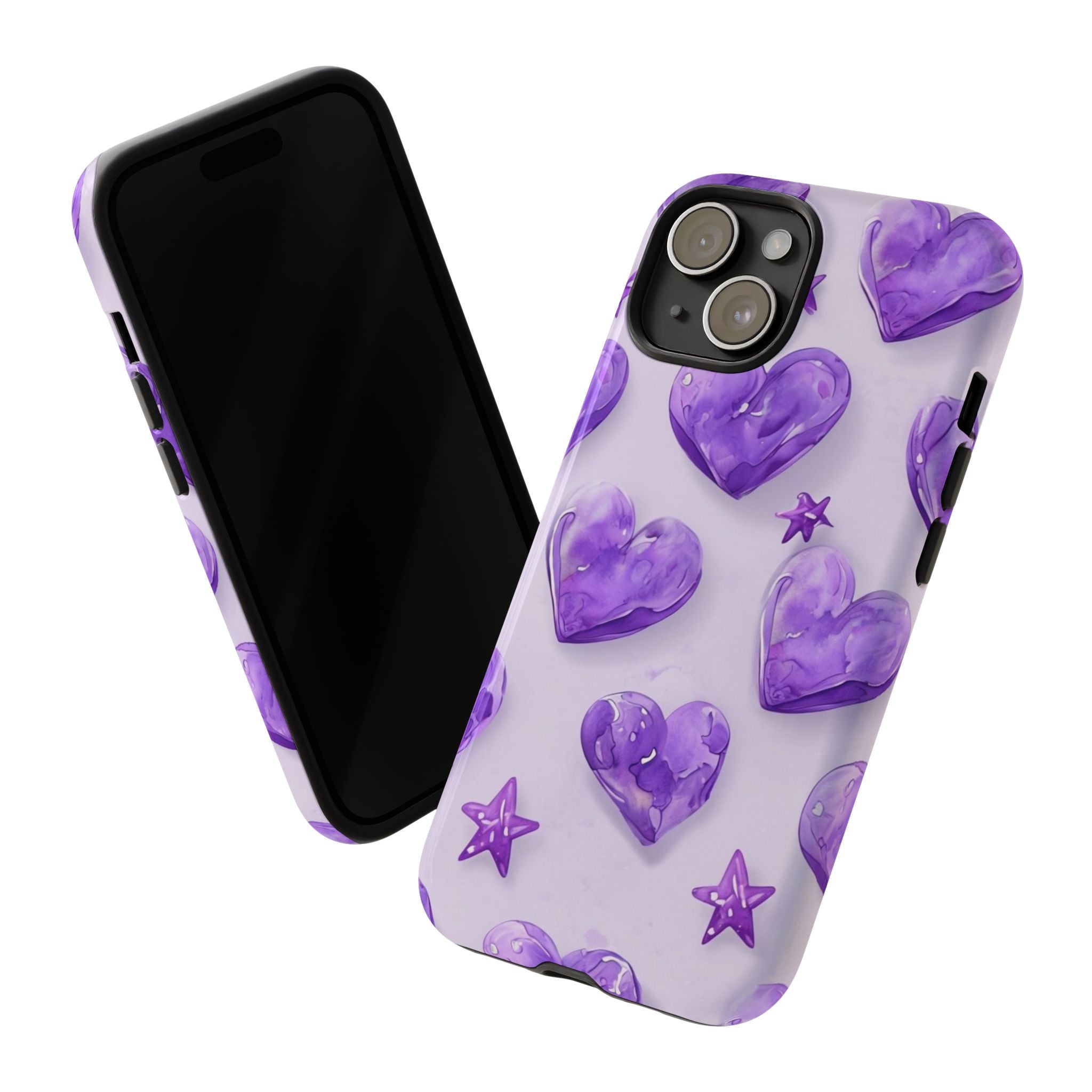 Purple Heart Phone Case, Tough Cases, Cute Tech Accessory, Gifts for Her, Trendy Phone Cover, Valentine's Day Gift, Aesthetic Style