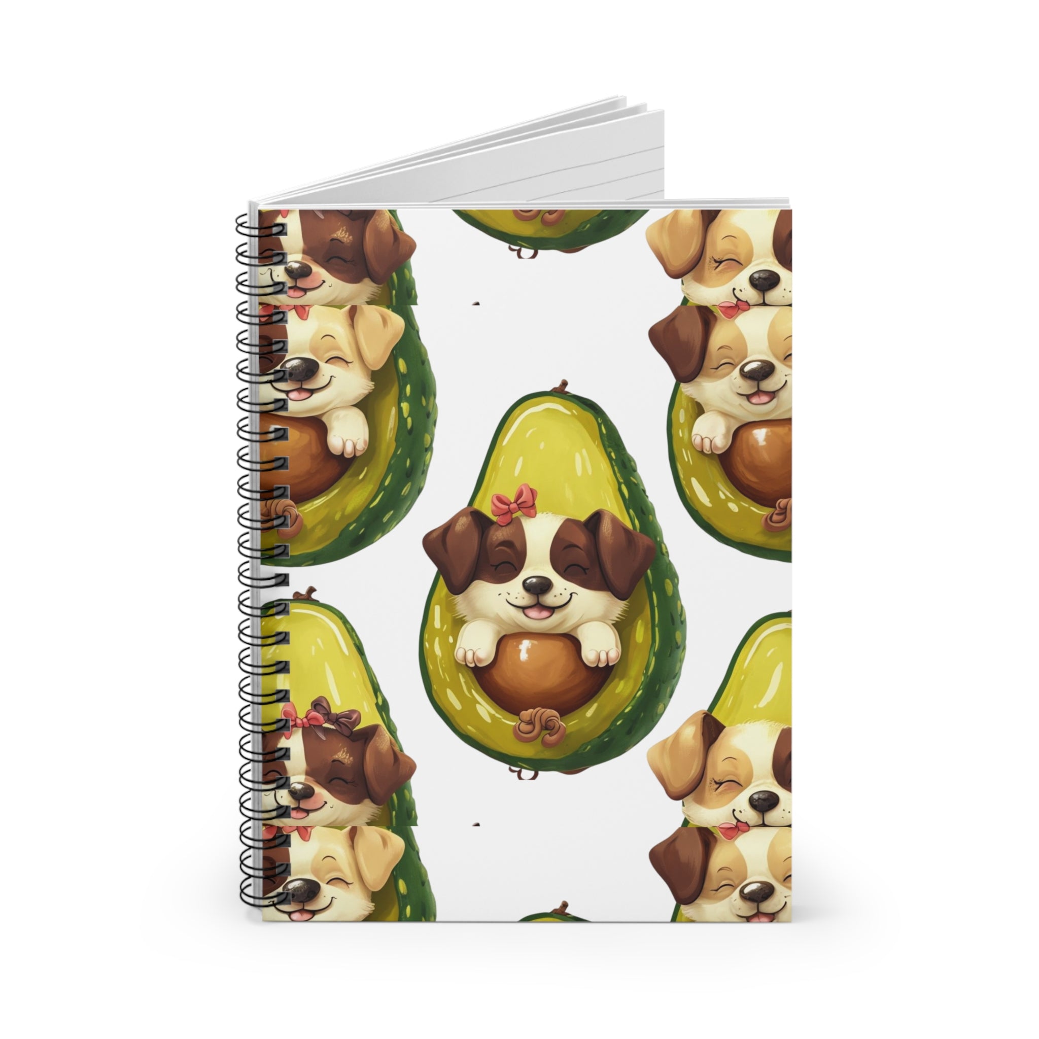 Cute Puppy and Avocado Journal, Dog Lover's Gift, Ruled Line Notebook, Stationery for Pet Owners, Back to School