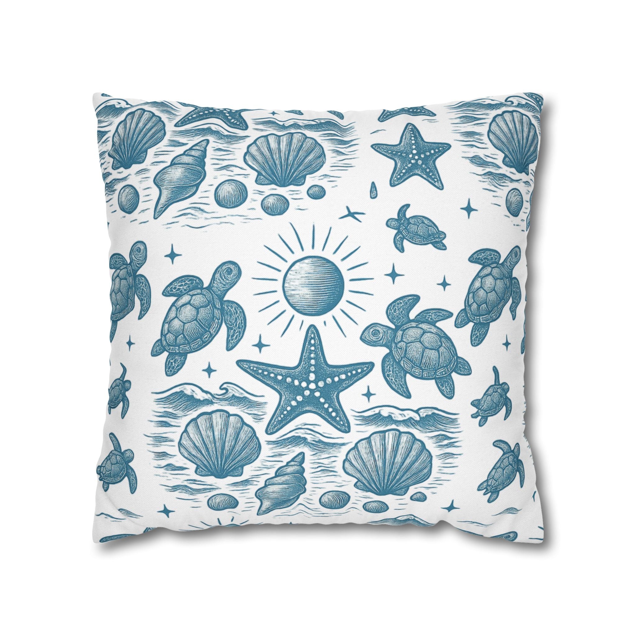 Coastal Turtle Pillowcase, Nautical Home Decor, Summer Vibes Throw Pillow, Beach House Gift, Ocean Theme Room Accent