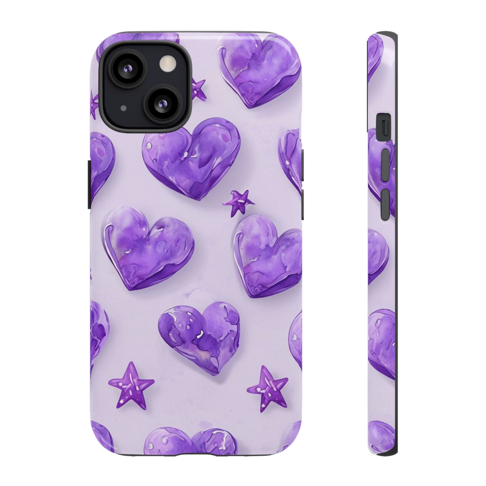 Purple Heart Phone Case, Tough Cases, Cute Tech Accessory, Gifts for Her, Trendy Phone Cover, Valentine's Day Gift, Aesthetic Style