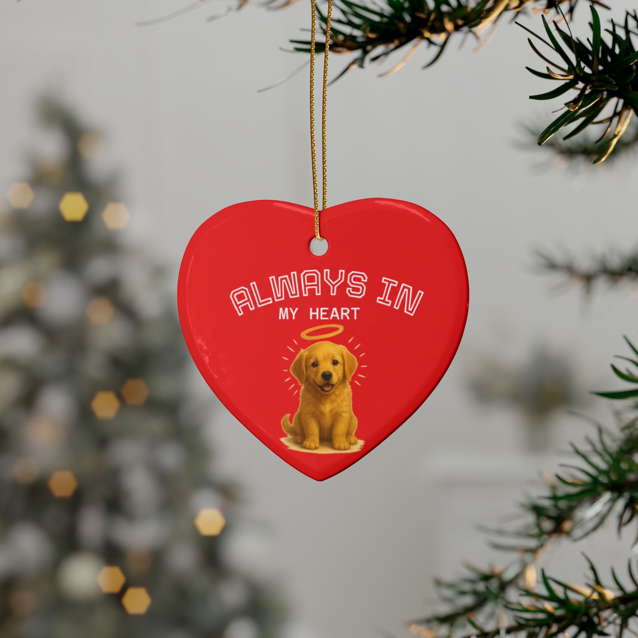 Personalized Heart-Shaped Ceramic Ornaments Set for Christmas and Holidays and In Loving Memory/Always In My Heart