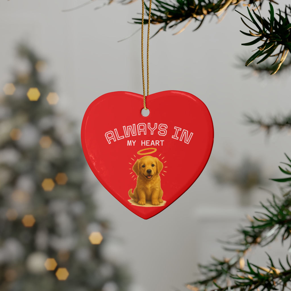 Personalized Heart-Shaped Ceramic Ornaments Set for Christmas and Holidays and In Loving Memory/Always In My Heart