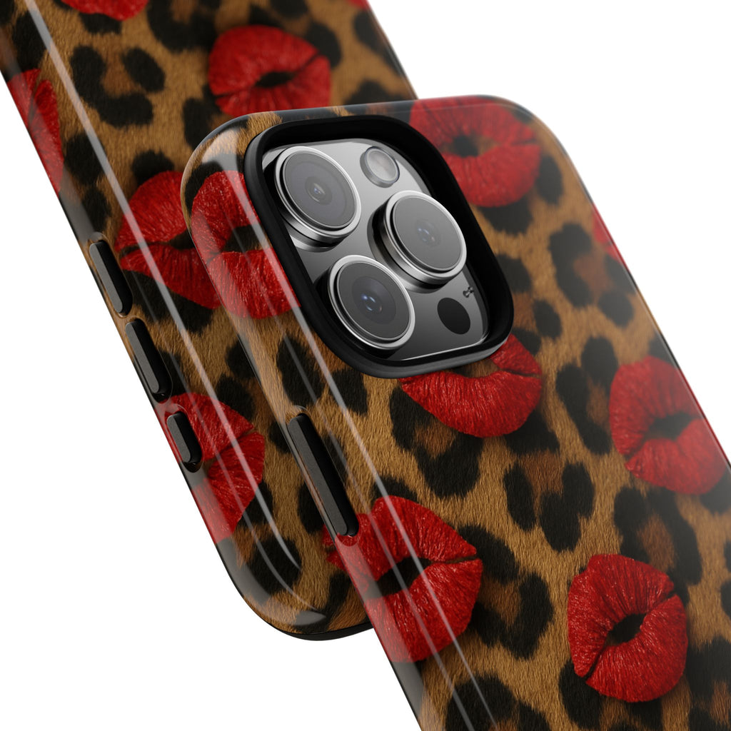 Leopard Kiss Phone Case, Trendy Tough Cases for iPhone, Fashionable Phone Accessory, Stylish Gift for Her, Birthday Present
