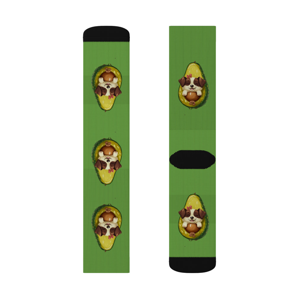 Avocado Dog Sublimation Socks | Fun Gift for  Quirky Fashion Statement, Comfy Home Wear, Unique Birthday Present, Trendy Socks, Bedtime, PJ's