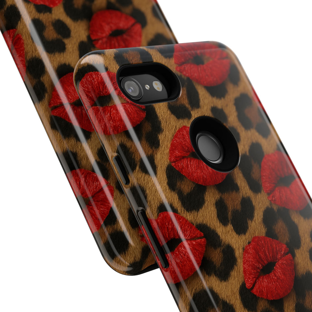 Leopard Kiss Phone Case, Trendy Tough Cases for iPhone, Fashionable Phone Accessory, Stylish Gift for Her, Birthday Present