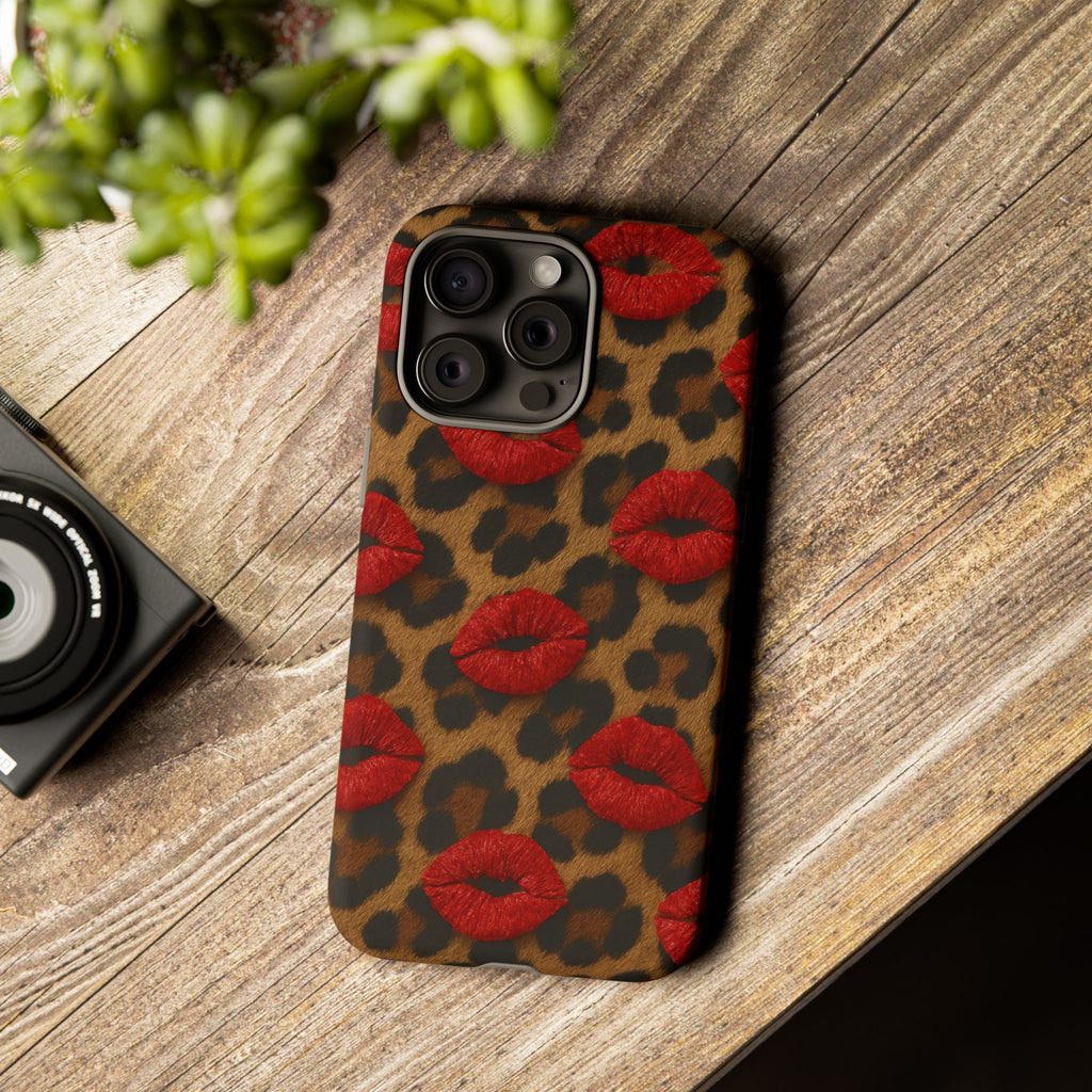 Leopard Kiss Phone Case, Trendy Tough Cases for iPhone, Fashionable Phone Accessory, Stylish Gift for Her, Birthday Present