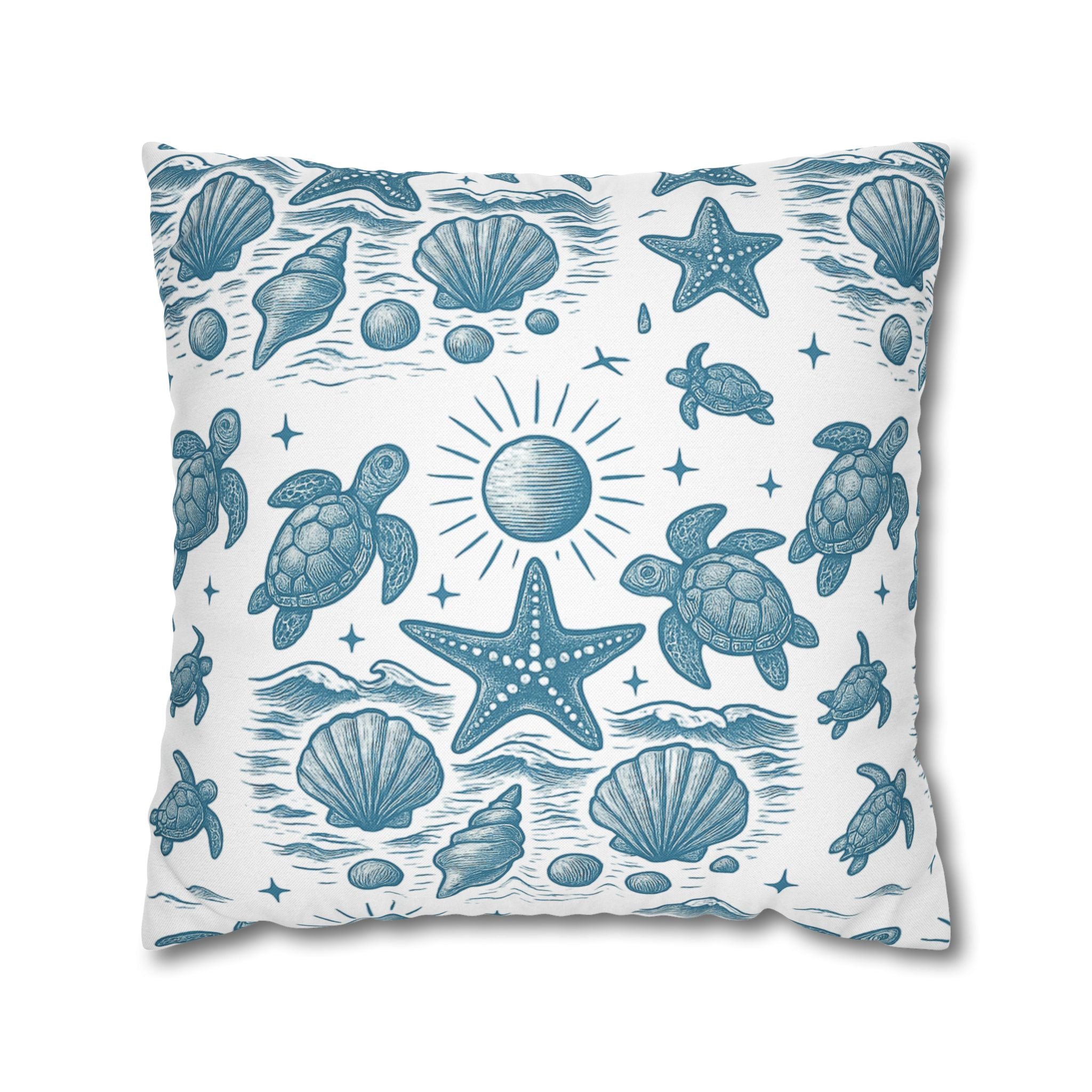 Coastal Turtle Pillowcase, Nautical Home Decor, Summer Vibes Throw Pillow, Beach House Gift, Ocean Theme Room Accent
