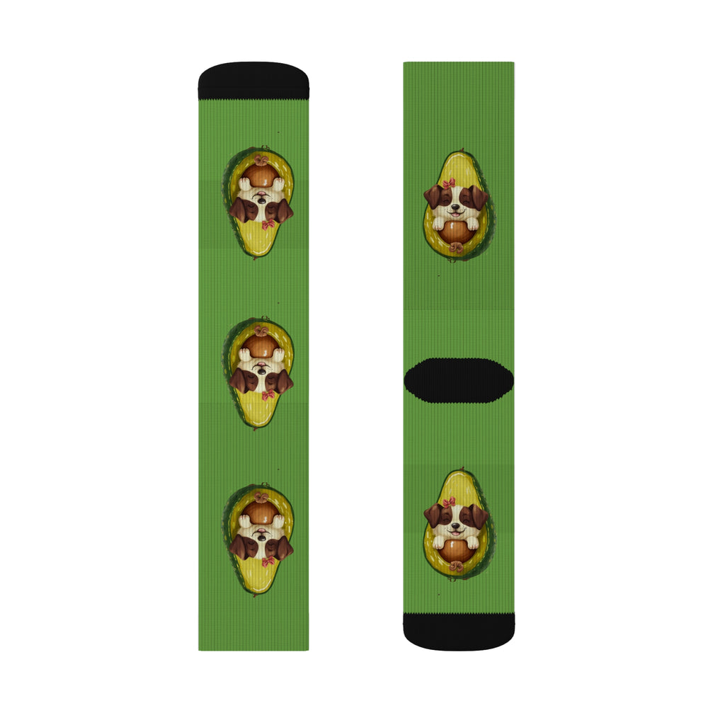 Avocado Dog Sublimation Socks | Fun Gift for  Quirky Fashion Statement, Comfy Home Wear, Unique Birthday Present, Trendy Socks, Bedtime, PJ's