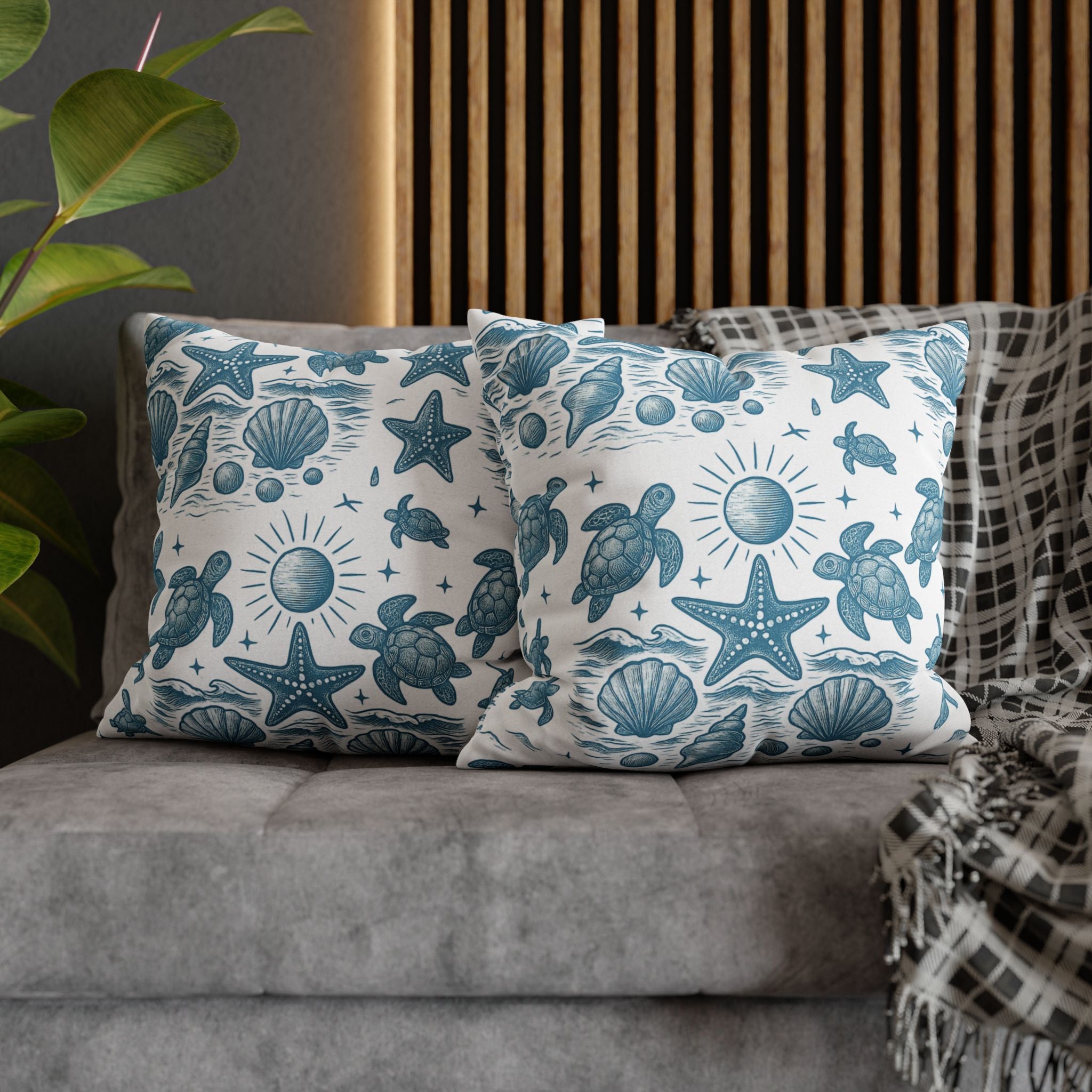 Coastal Turtle Pillowcase, Nautical Home Decor, Summer Vibes Throw Pillow, Beach House Gift, Ocean Theme Room Accent