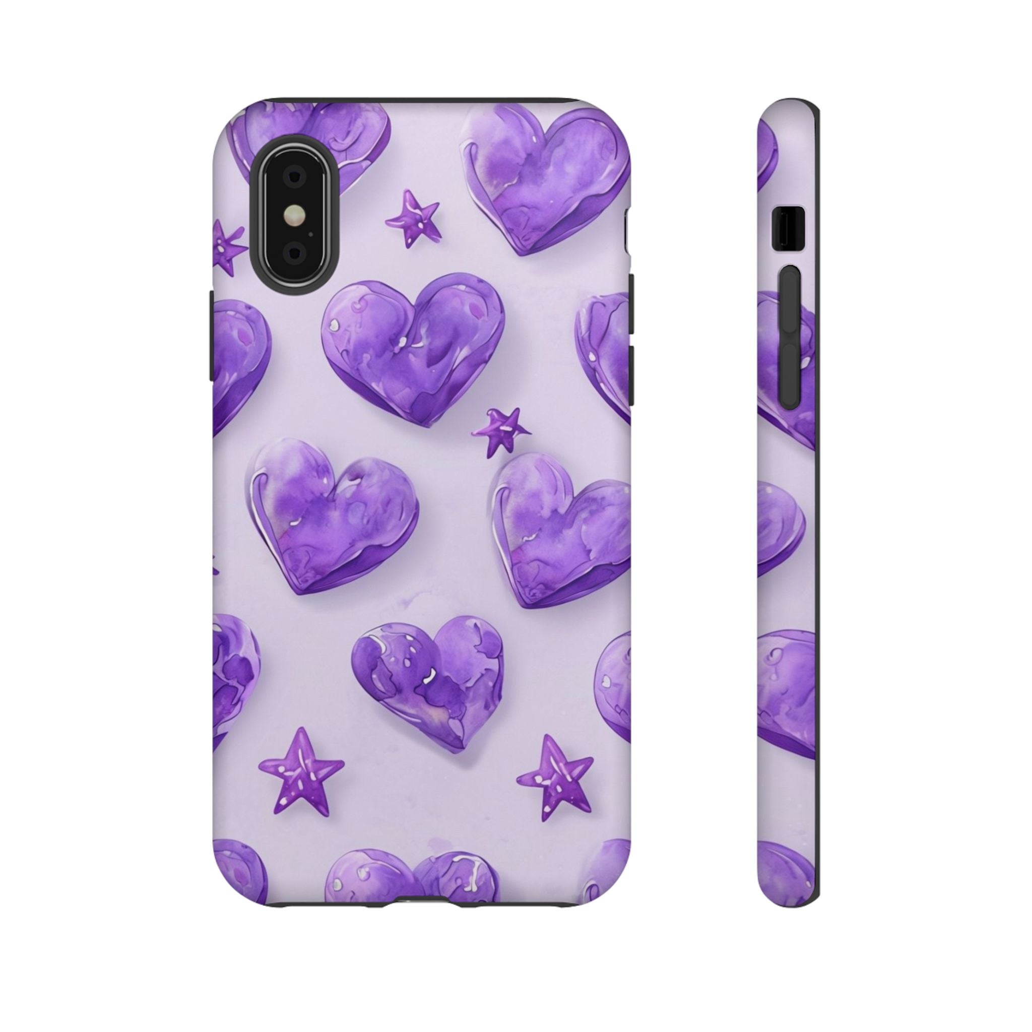 Purple Heart Phone Case, Tough Cases, Cute Tech Accessory, Gifts for Her, Trendy Phone Cover, Valentine's Day Gift, Aesthetic Style