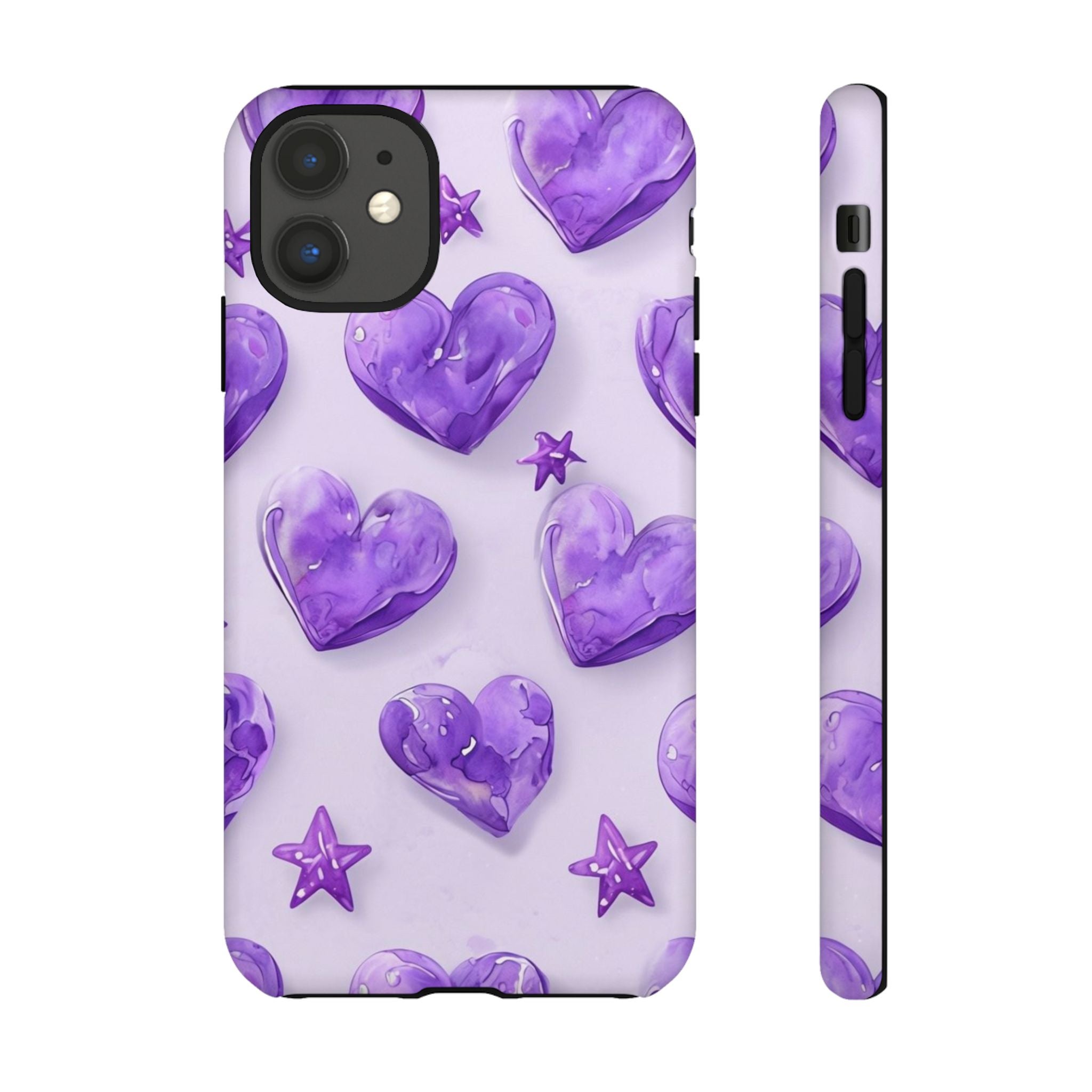 Purple Heart Phone Case, Tough Cases, Cute Tech Accessory, Gifts for Her, Trendy Phone Cover, Valentine's Day Gift, Aesthetic Style