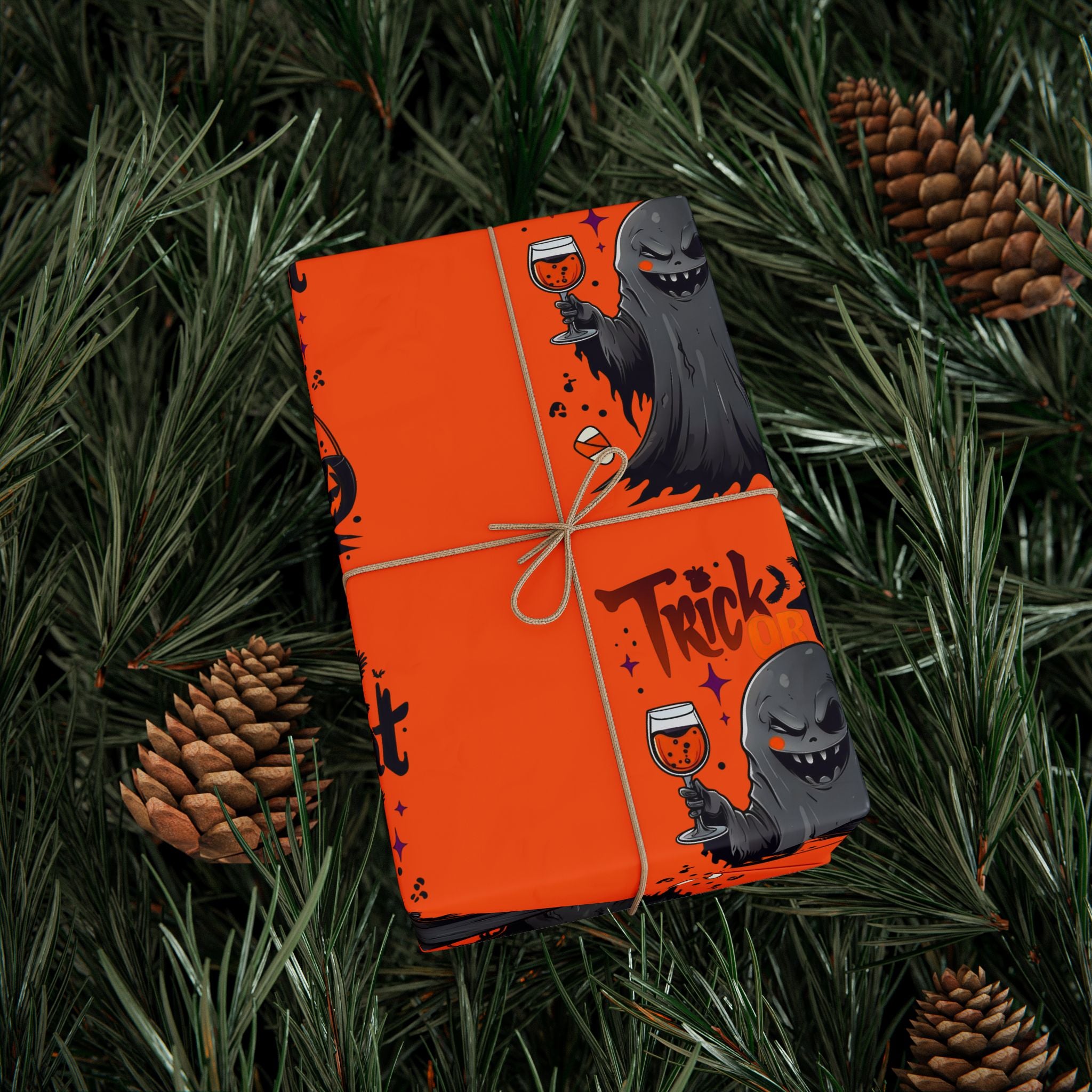 Halloween Wrapping Paper for Unique Gifts, Spooky Decor, Trick-or-Treat, Halloween Party, Ghost Gifts, Festive Packaging, Orange Design