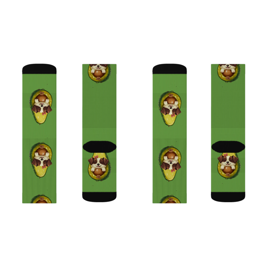 Avocado Dog Sublimation Socks | Fun Gift for  Quirky Fashion Statement, Comfy Home Wear, Unique Birthday Present, Trendy Socks, Bedtime, PJ's