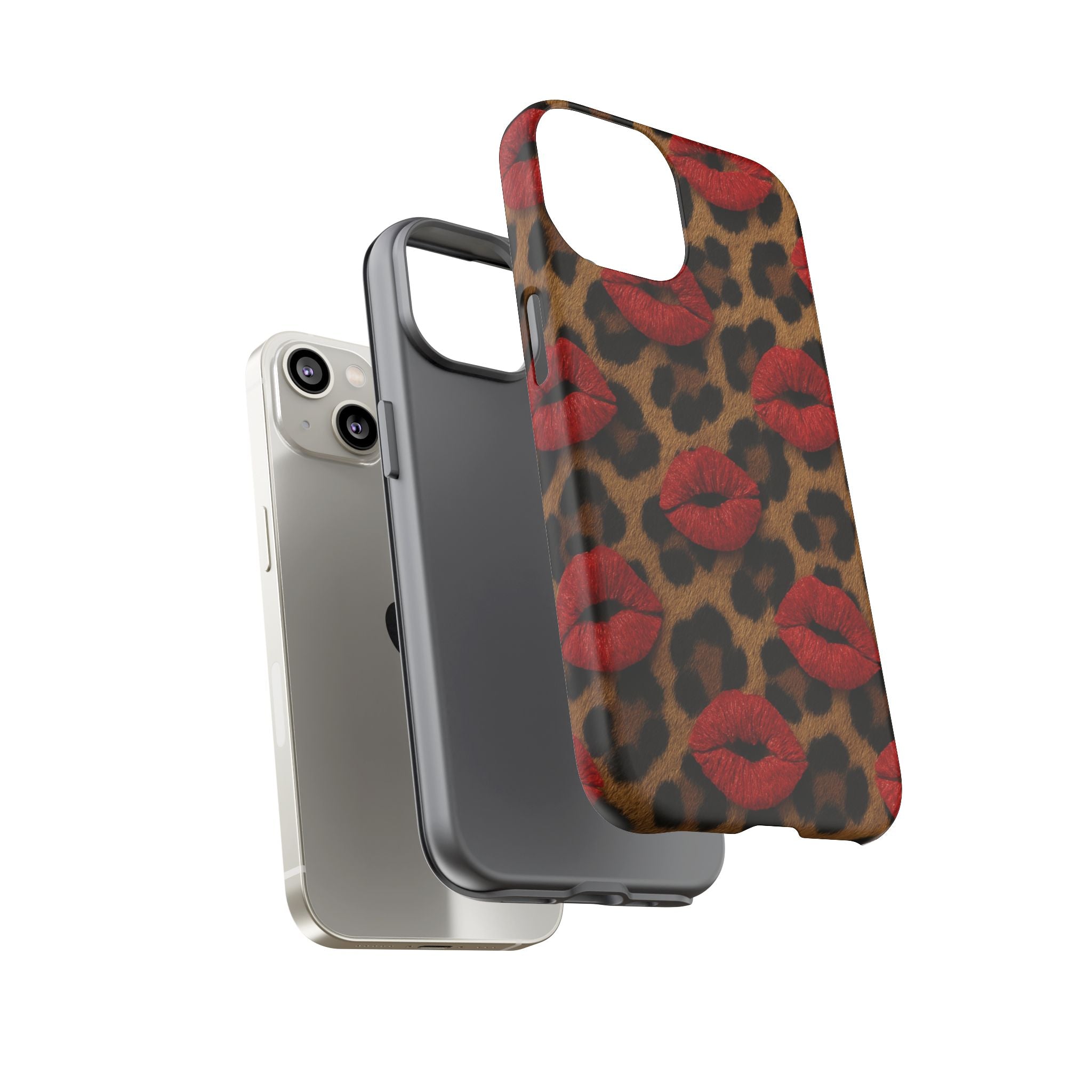 Leopard Kiss Phone Case, Trendy Tough Cases for iPhone, Fashionable Phone Accessory, Stylish Gift for Her, Birthday Present