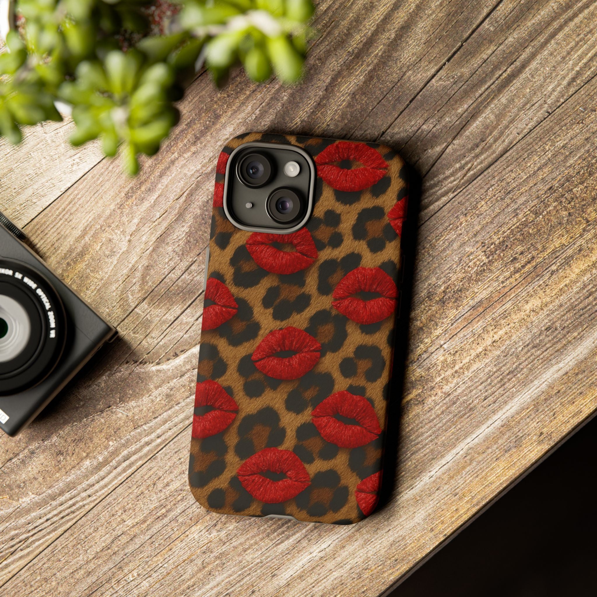 Leopard Kiss Phone Case, Trendy Tough Cases for iPhone, Fashionable Phone Accessory, Stylish Gift for Her, Birthday Present