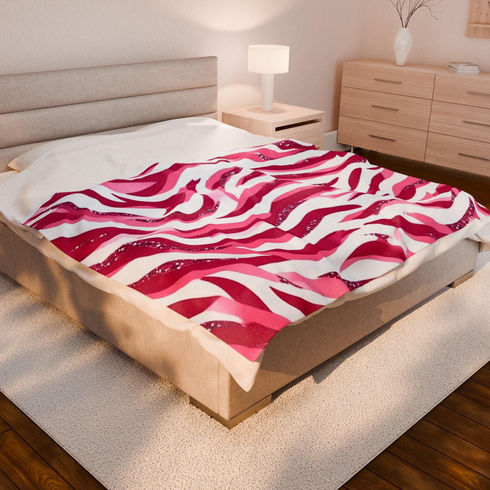 Cozy Velveteen Plush Blanket | Soft Throw for Home, Gift for Her, Couch Decor, Bedroom Comfort, Pink Zebra Design