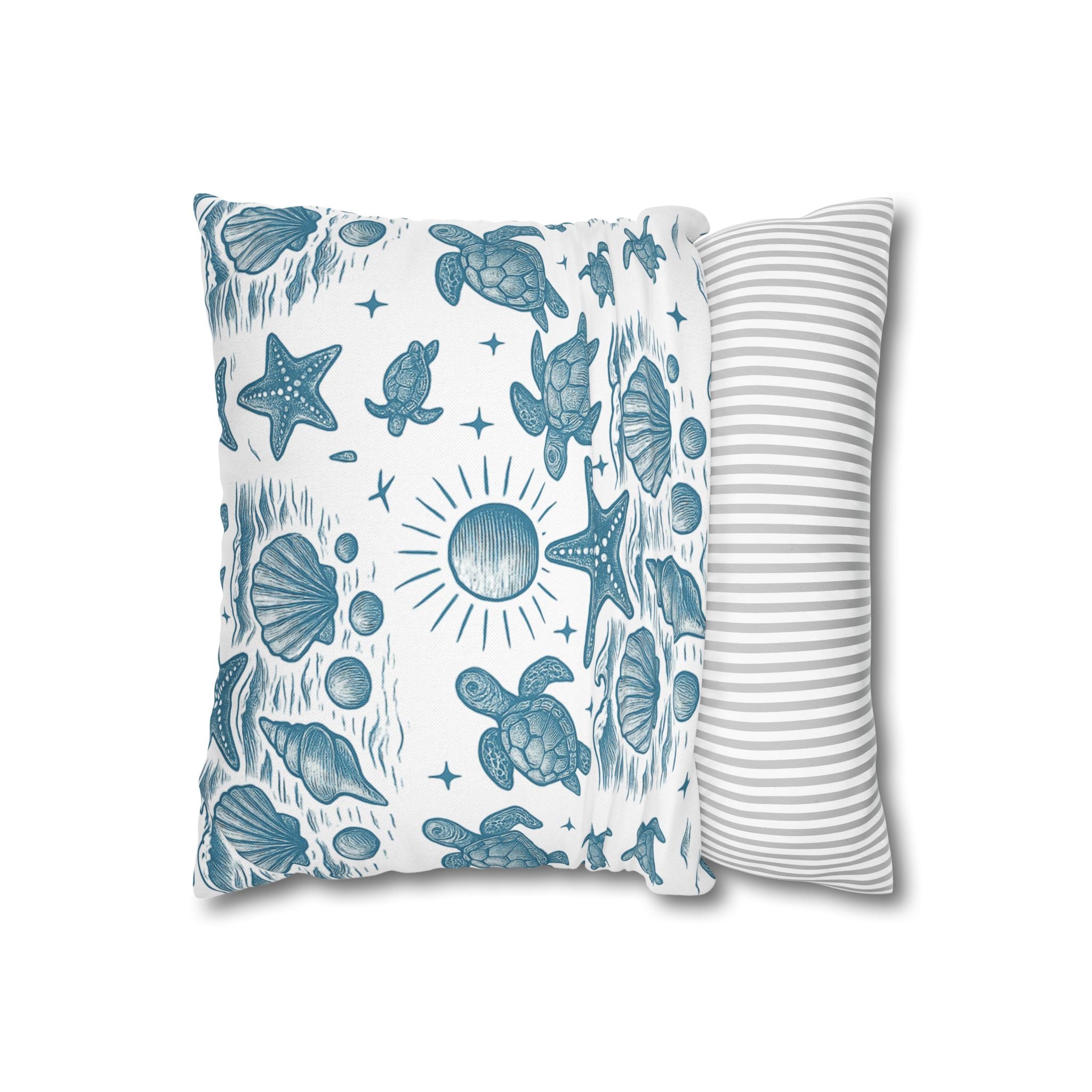 Coastal Turtle Pillowcase, Nautical Home Decor, Summer Vibes Throw Pillow, Beach House Gift, Ocean Theme Room Accent