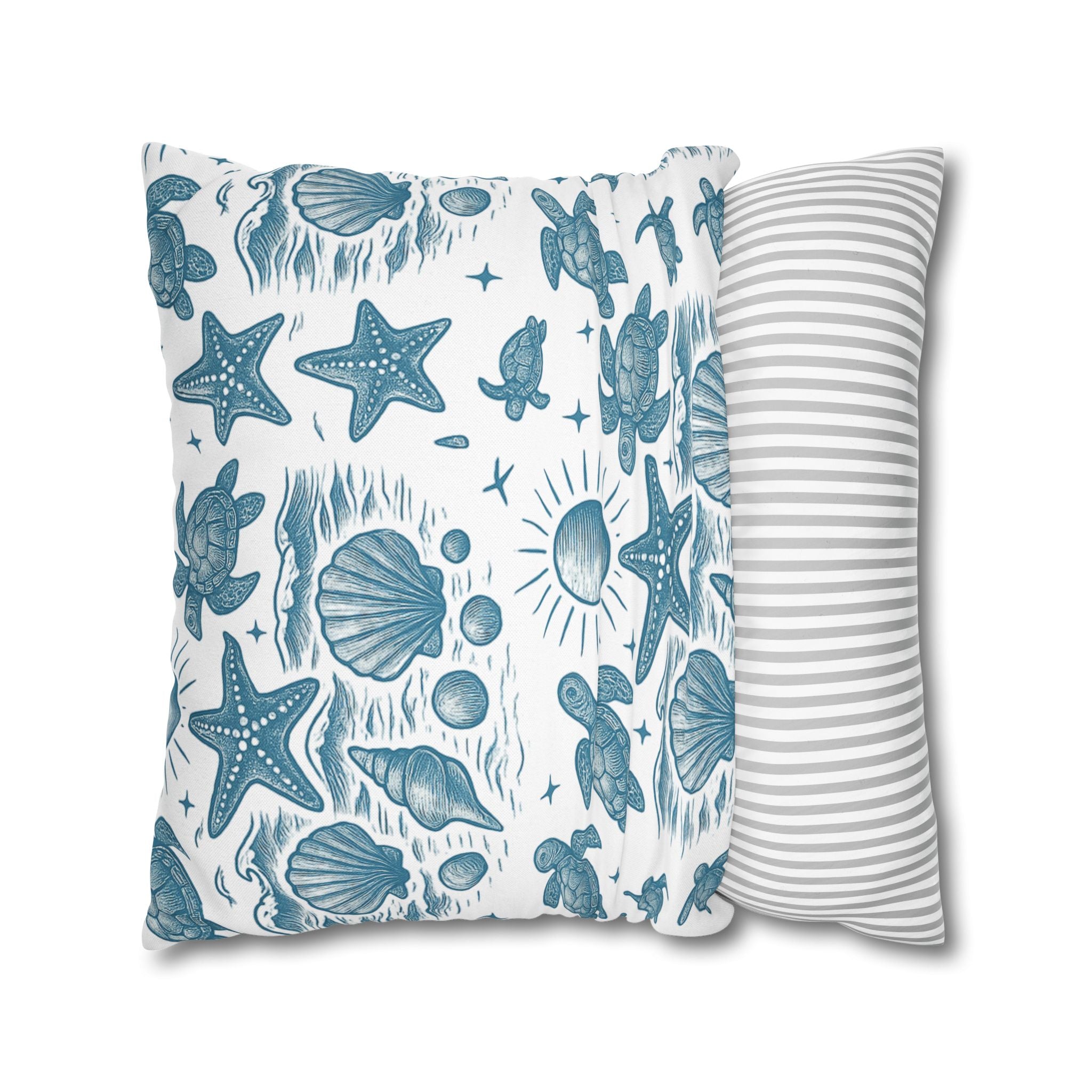 Coastal Turtle Pillowcase, Nautical Home Decor, Summer Vibes Throw Pillow, Beach House Gift, Ocean Theme Room Accent