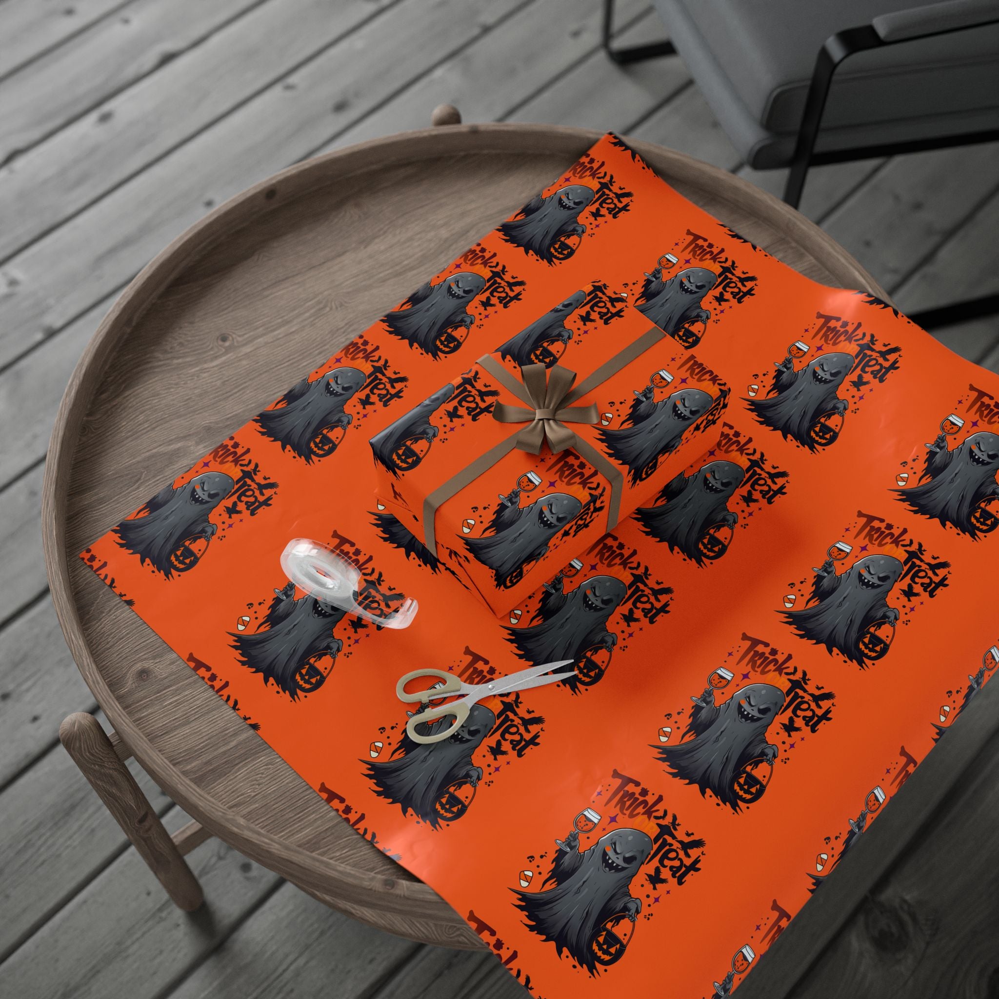 Halloween Wrapping Paper for Unique Gifts, Spooky Decor, Trick-or-Treat, Halloween Party, Ghost Gifts, Festive Packaging, Orange Design