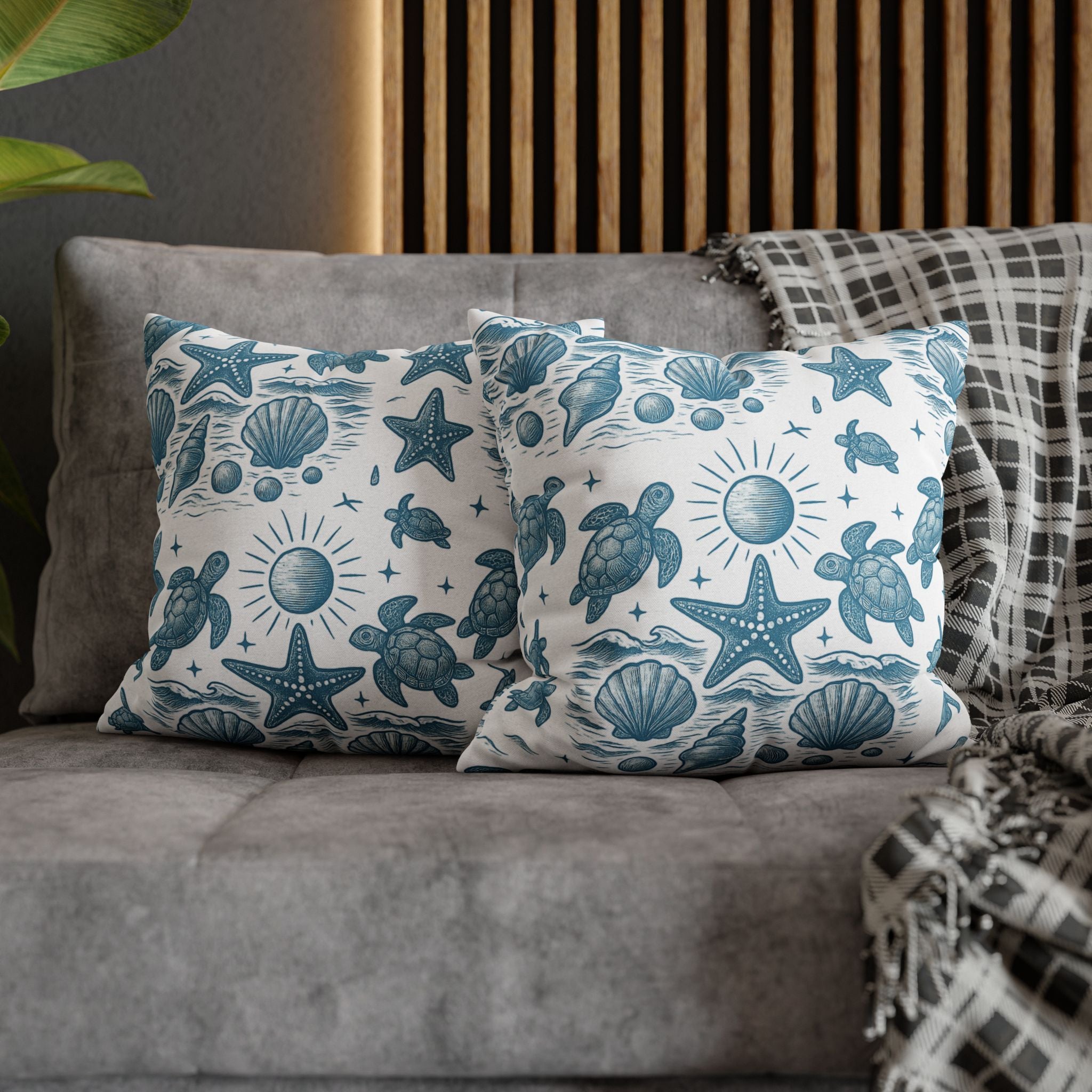 Coastal Turtle Pillowcase, Nautical Home Decor, Summer Vibes Throw Pillow, Beach House Gift, Ocean Theme Room Accent