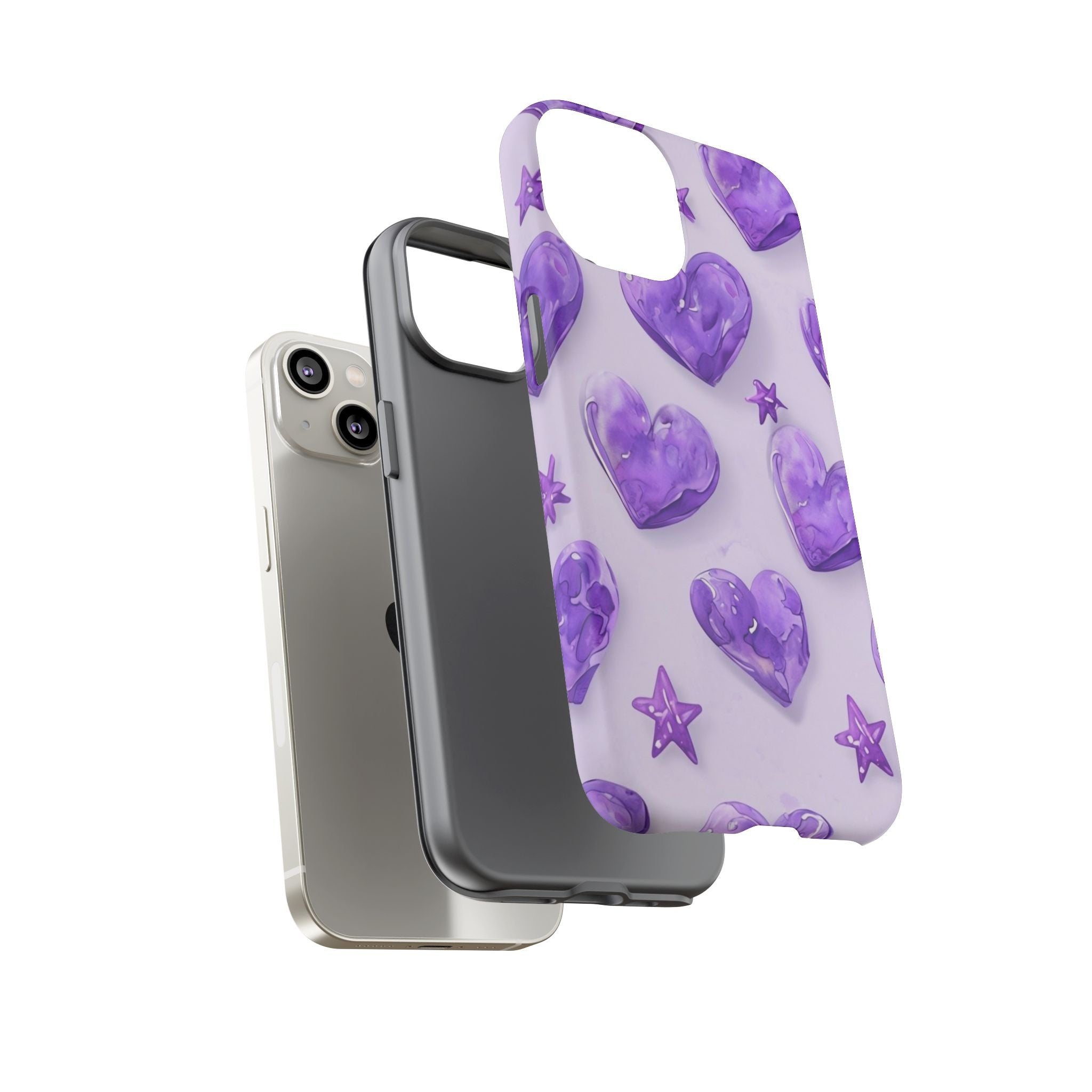 Purple Heart Phone Case, Tough Cases, Cute Tech Accessory, Gifts for Her, Trendy Phone Cover, Valentine's Day Gift, Aesthetic Style