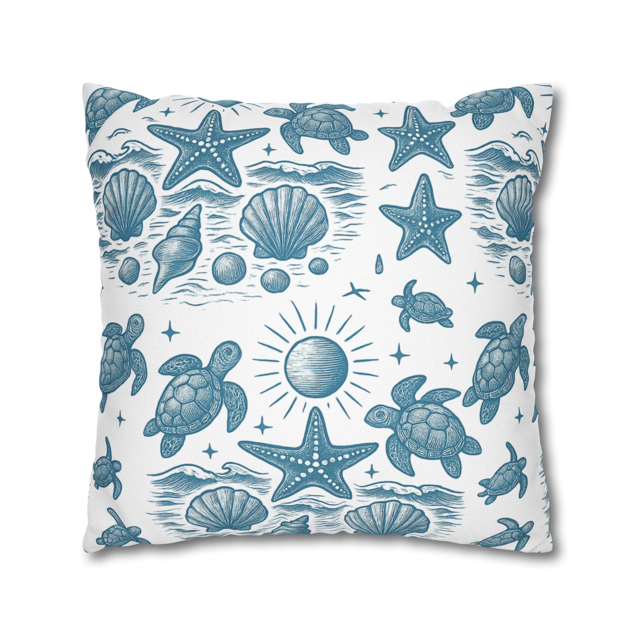 Coastal Turtle Pillowcase, Nautical Home Decor, Summer Vibes Throw Pillow, Beach House Gift, Ocean Theme Room Accent
