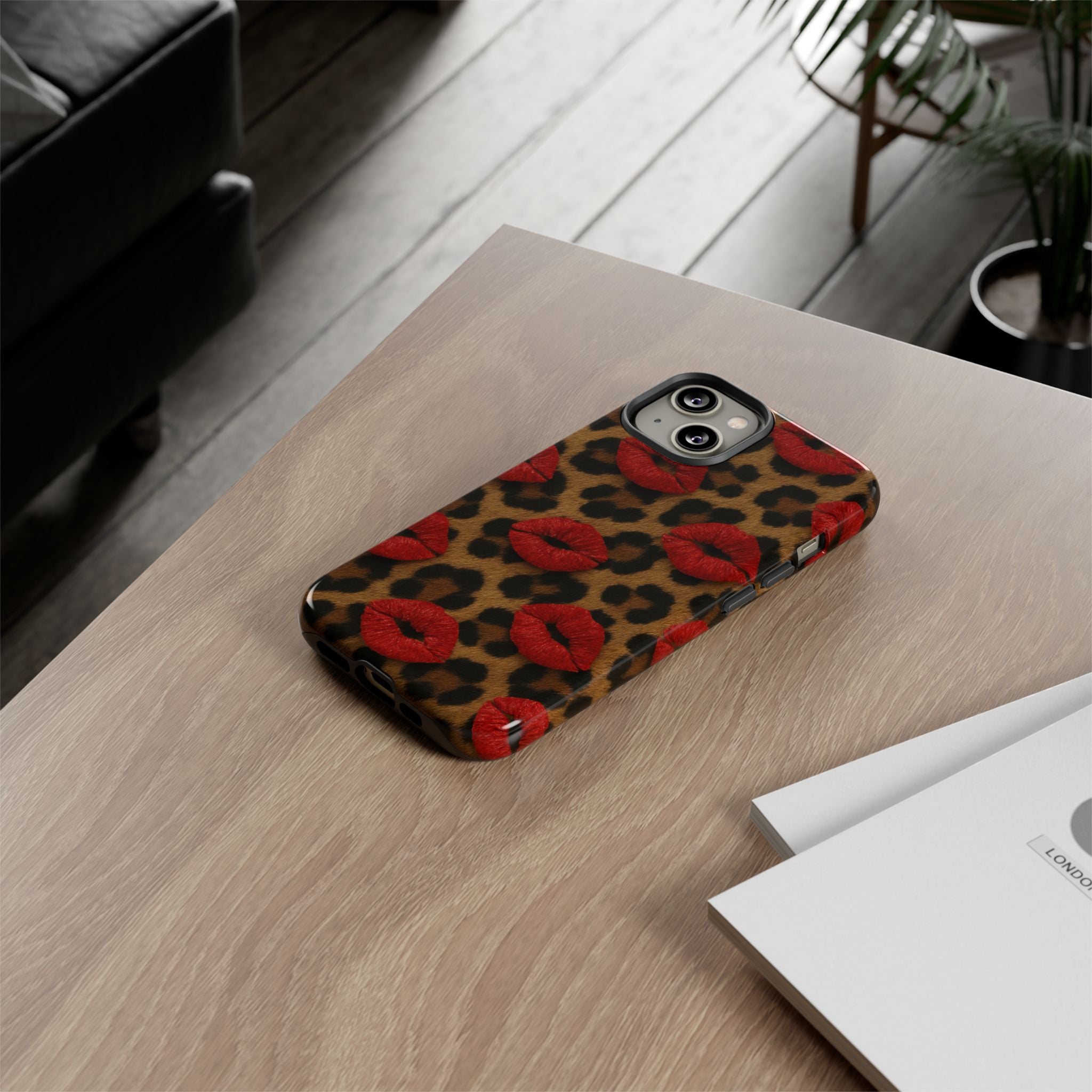 Leopard Kiss Phone Case, Trendy Tough Cases for iPhone, Fashionable Phone Accessory, Stylish Gift for Her, Birthday Present