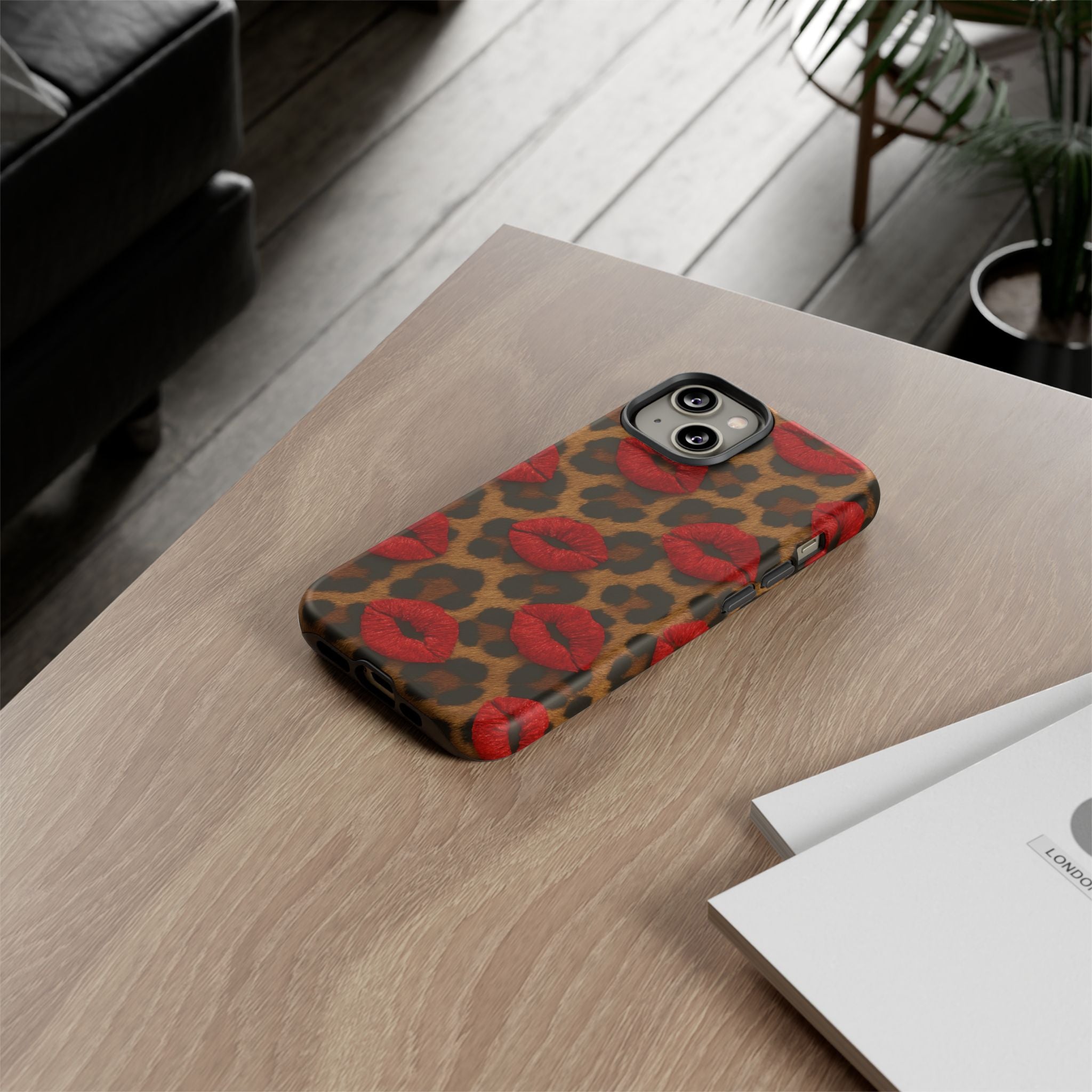 Leopard Kiss Phone Case, Trendy Tough Cases for iPhone, Fashionable Phone Accessory, Stylish Gift for Her, Birthday Present