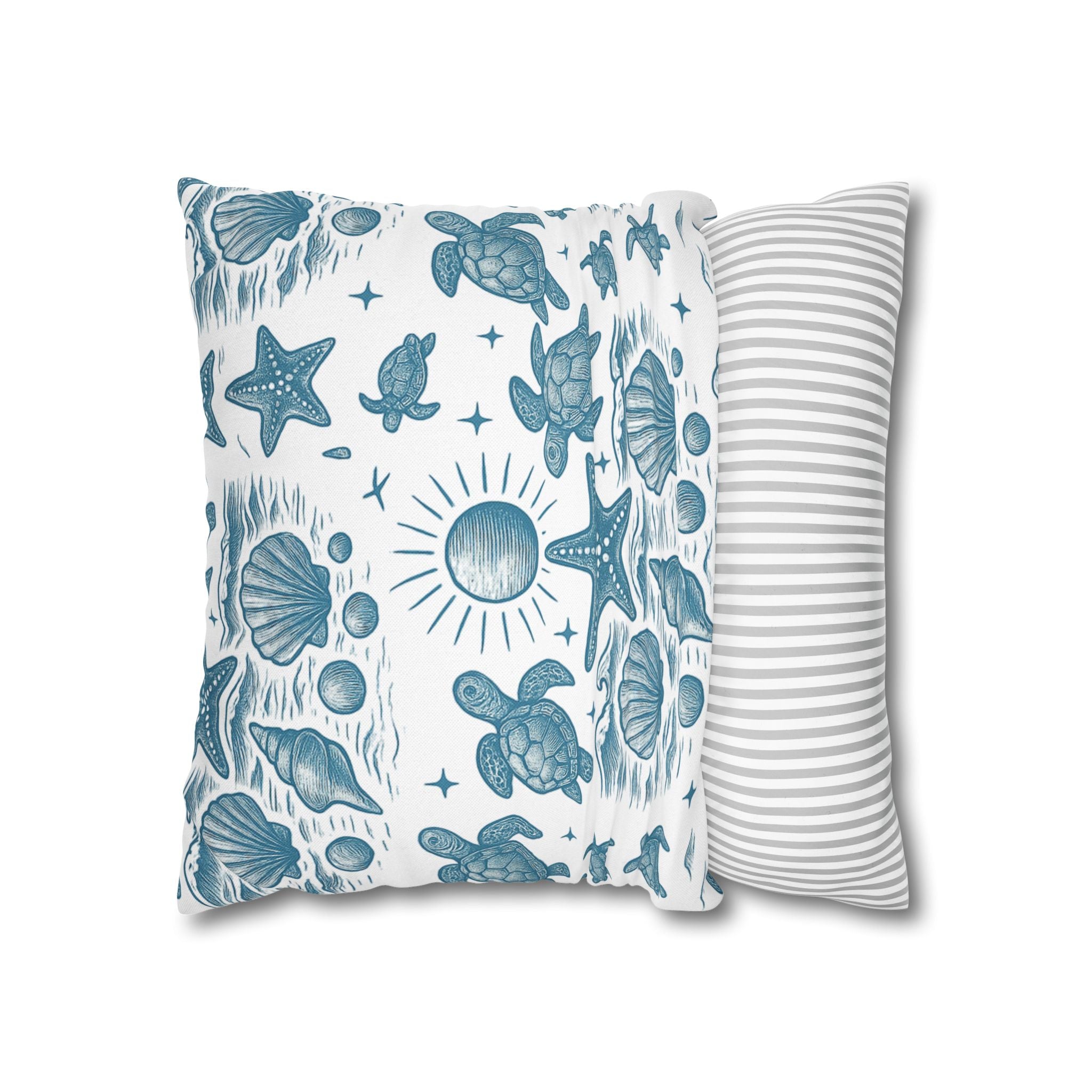 Coastal Turtle Pillowcase, Nautical Home Decor, Summer Vibes Throw Pillow, Beach House Gift, Ocean Theme Room Accent